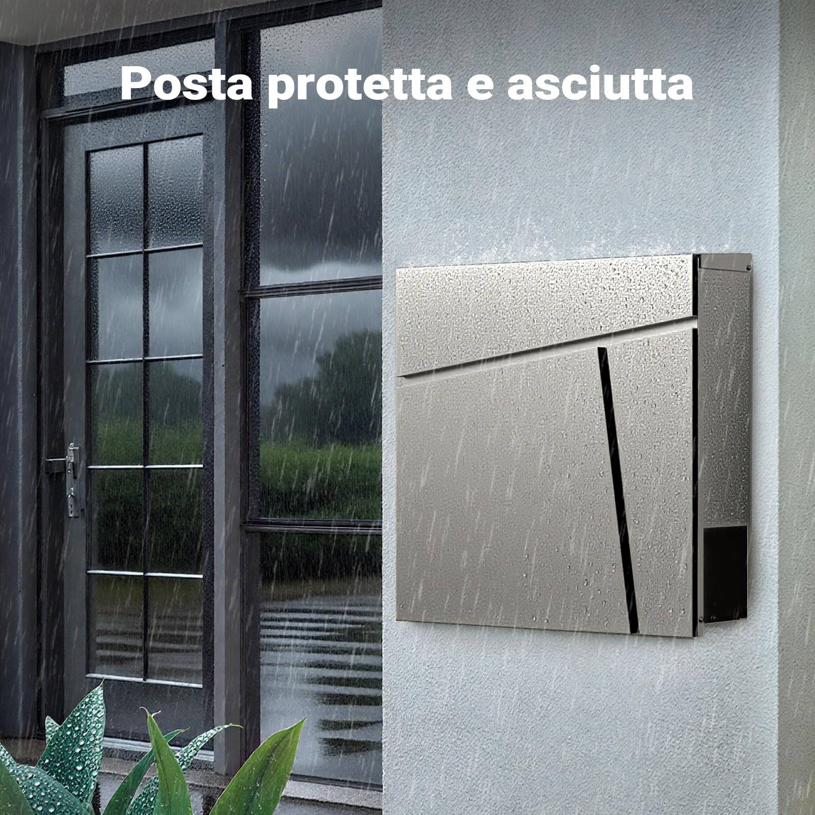 Wiltec Cassetta postale con vano portagiornale V23 acciaio inox 370 x 102 x 370 mm