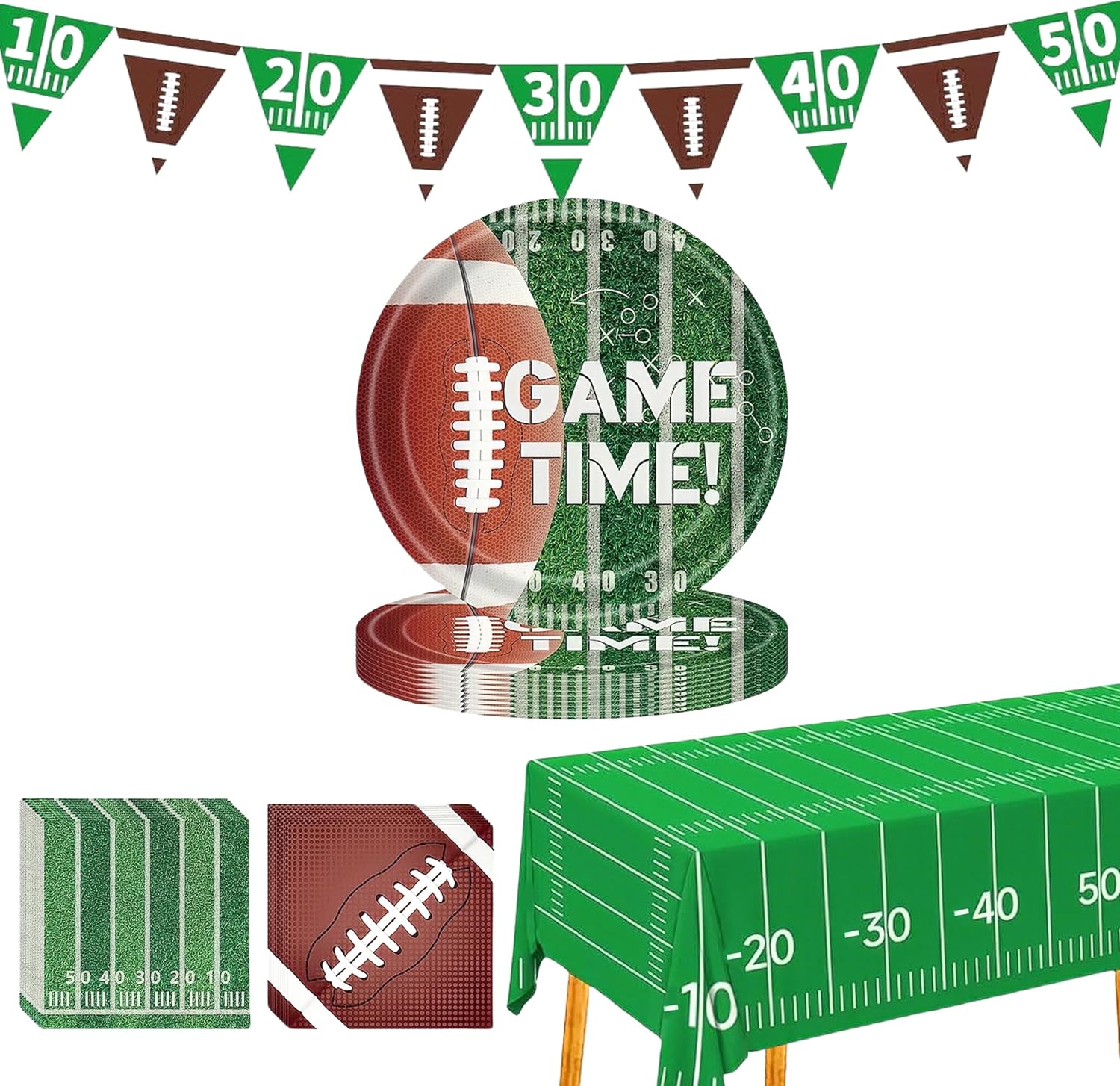 50 Football Party Supplies Kit Football Party Decorations,Dinner Plates, Napkins,Banner and Touchdown Tablecloth