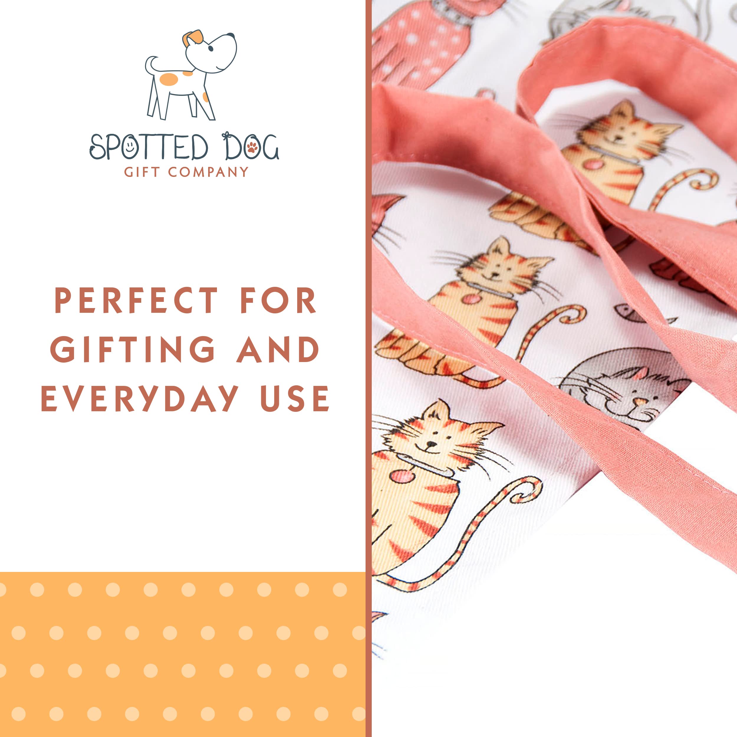 SPOTTED DOG GIFT COMPANY Fartuch kuchenny z uroczym nadrukiem kota dla szefa kuchni kobiety i mężczyzny, 100% bawełna, regulowana duża kieszeń, pomysł na prezent dla miłośników kotów 85x63cm