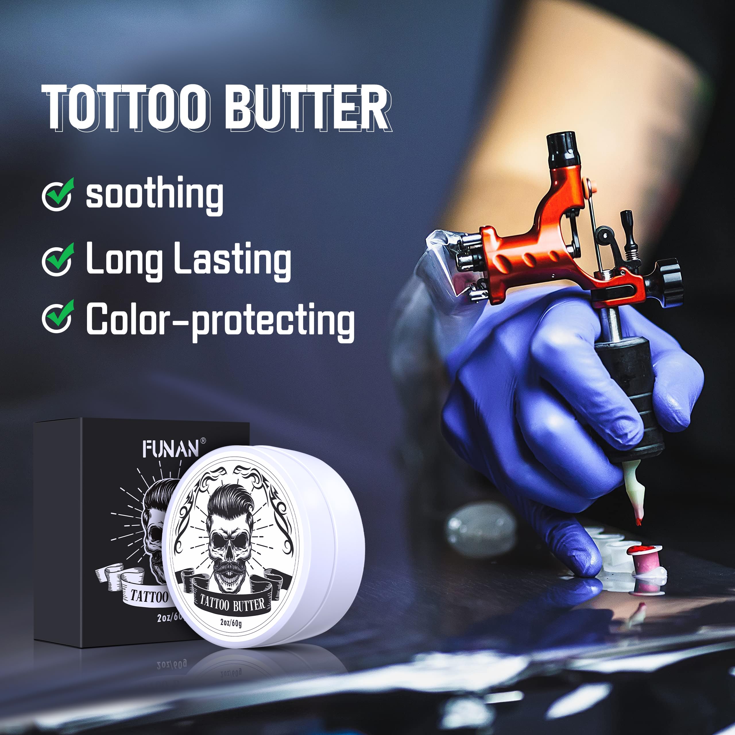 Crema de cuidado posterior de tatuaje FUNAN, bálsamo natural para antes, durante y después del proceso, 2 oz