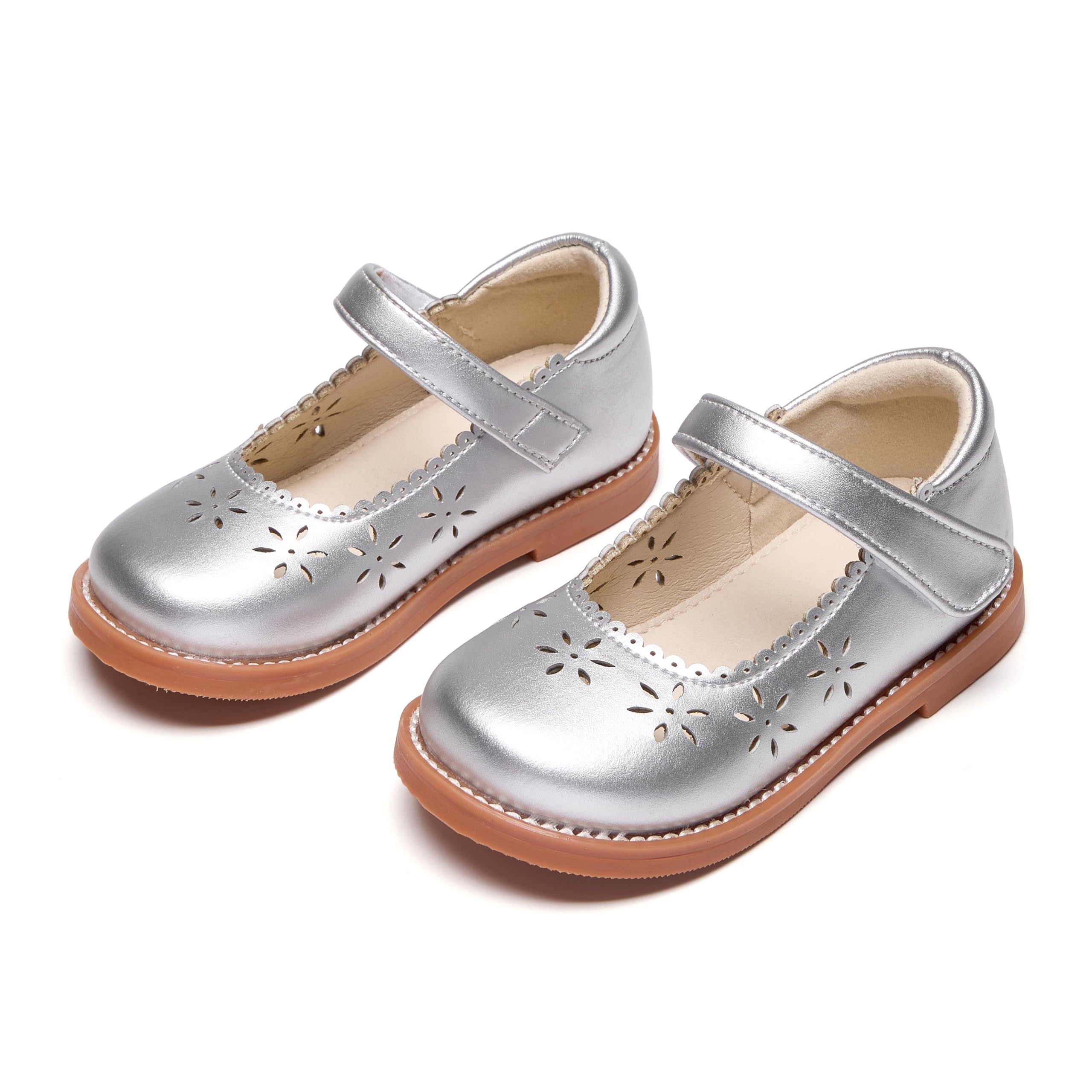 THEE BRON Toddler Girls Mary Jane Shoes Floral Cut-Out Oxfords Dress Flats