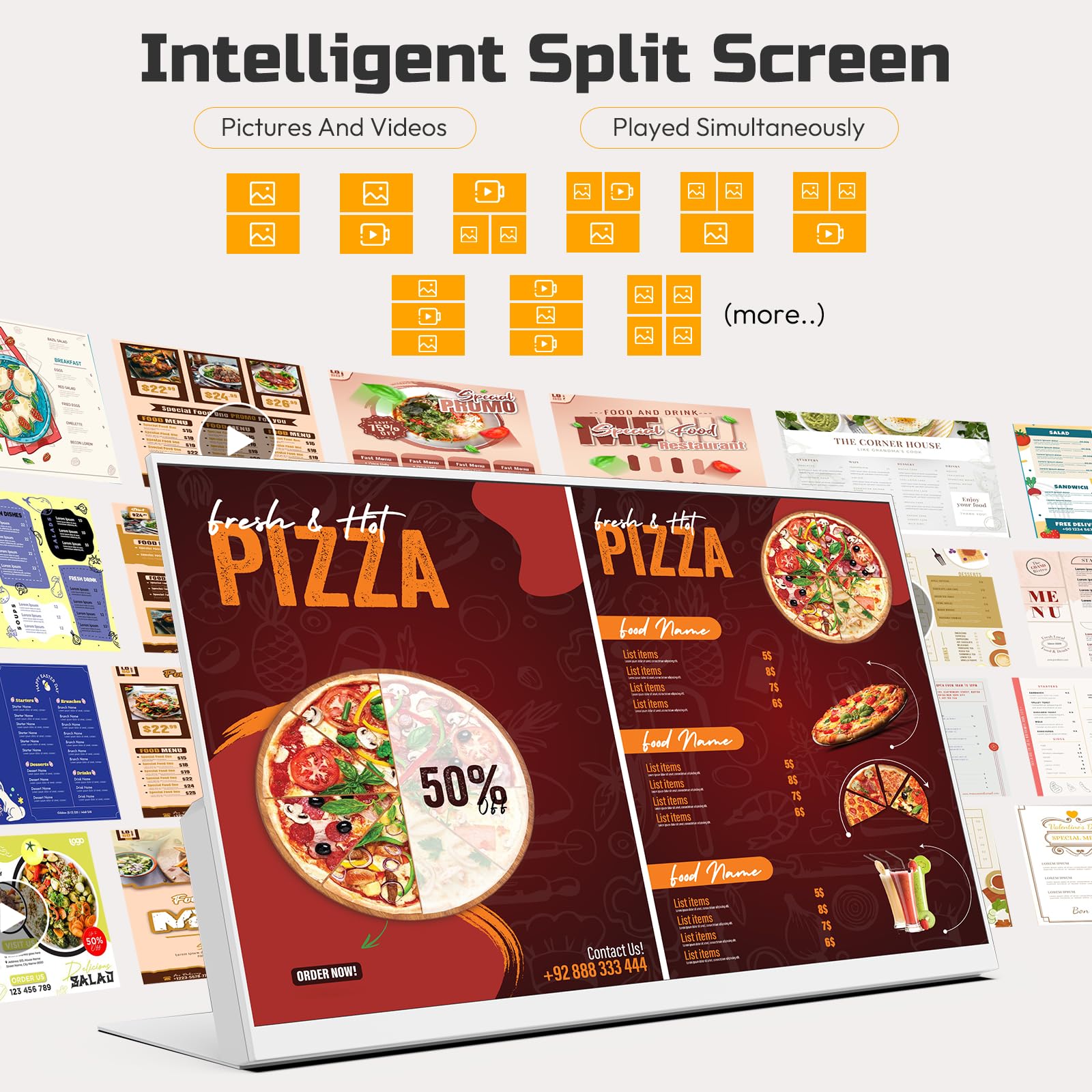 Cyfrowa tablica menu, 61 cm, monitor sklepu detalicznego HD Digital Signage, ekran reklamowy Android z CMS, elektroniczny wyświetlacz menu do sklepu z herbatą mleczną / restauracji
