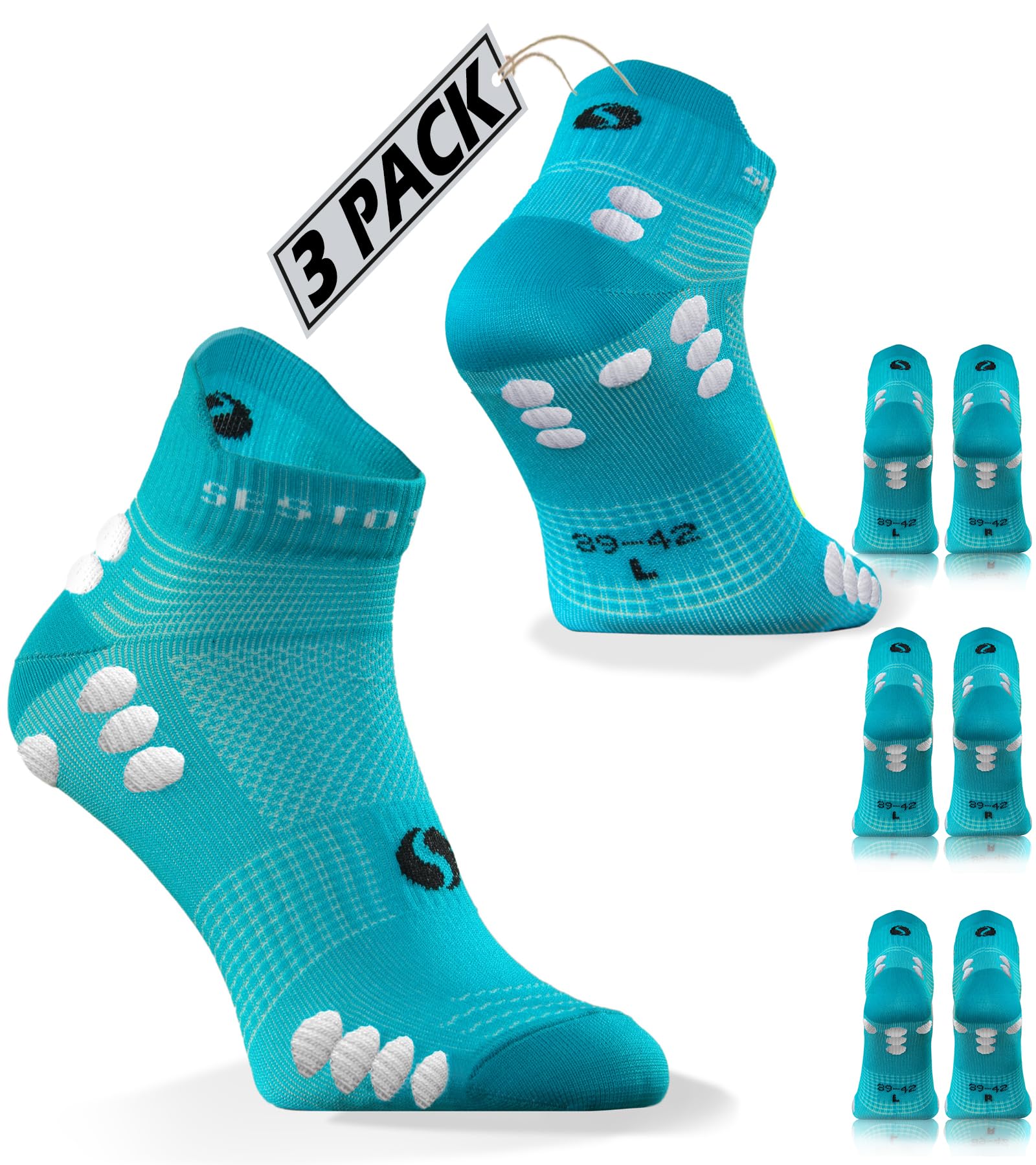 sesto senso 3 Pairs Women's Unisex Multisport Short Sport Socks, 3 Pairs - Turquoise, 35-38