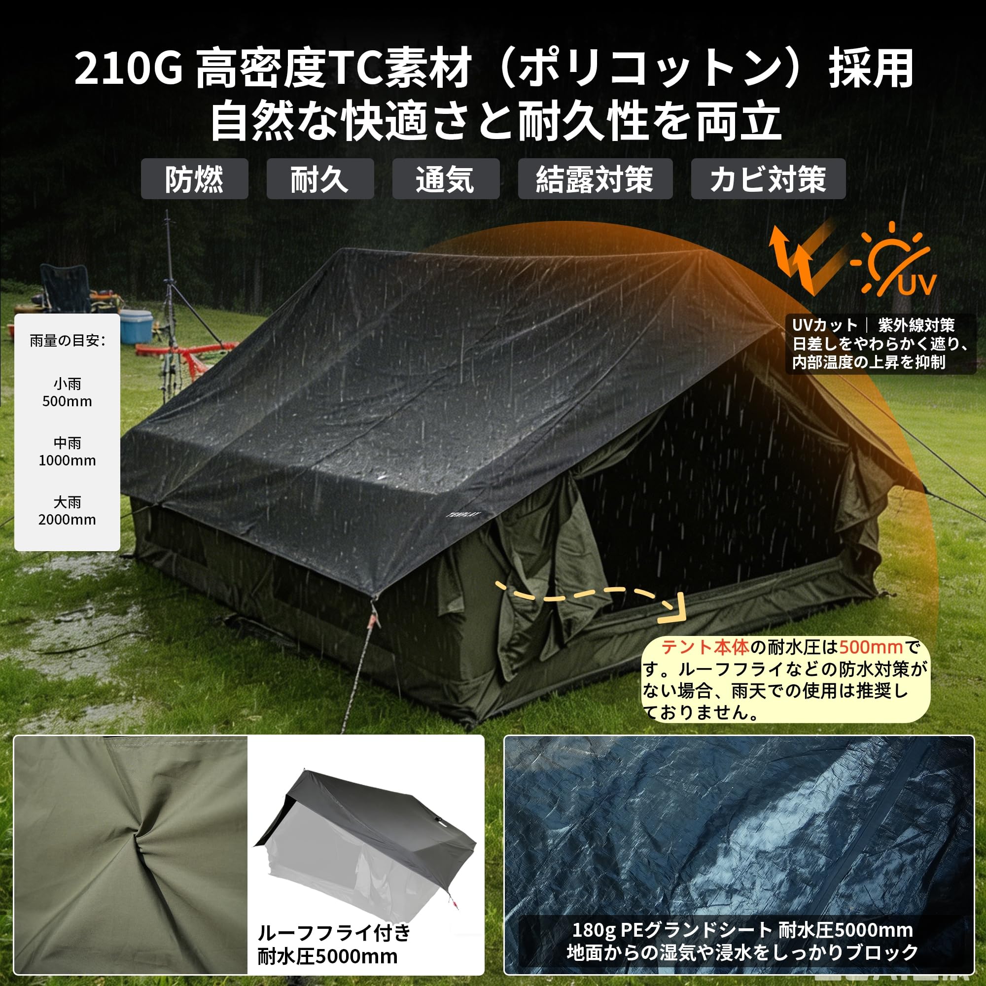Amazon.co.jp: TENPLAY「AIR 12+12 Pro」TC素材エアーテント ルーフ