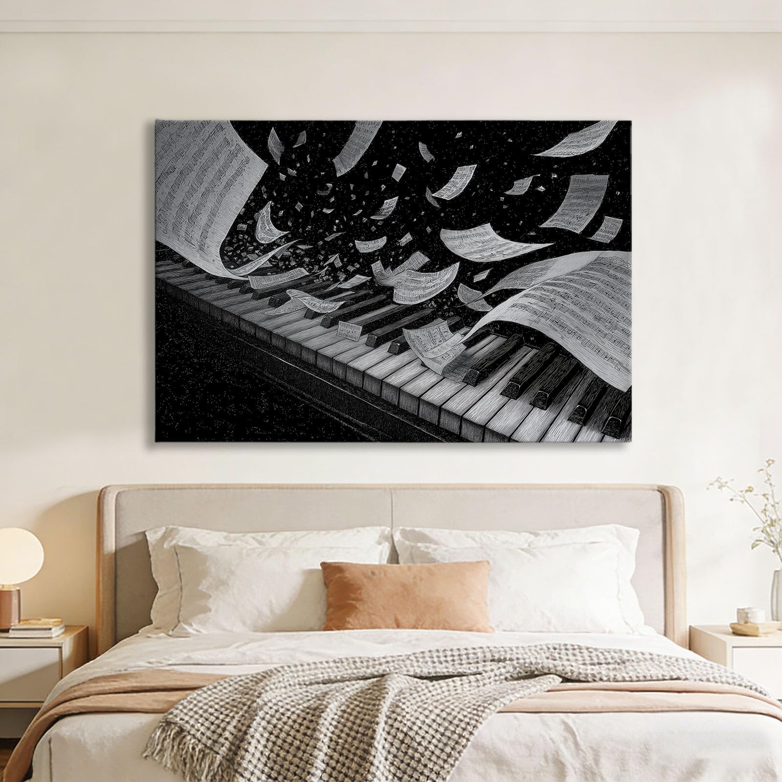 Generico Stampa su Tela 3D Pianoforte spartiti musicali 70x50cm Quadri su Tela Moderni, Opere d'arte e Poster da Parete, Pittura a Parete Decorazioni per Soggiorno Camera da Letto
