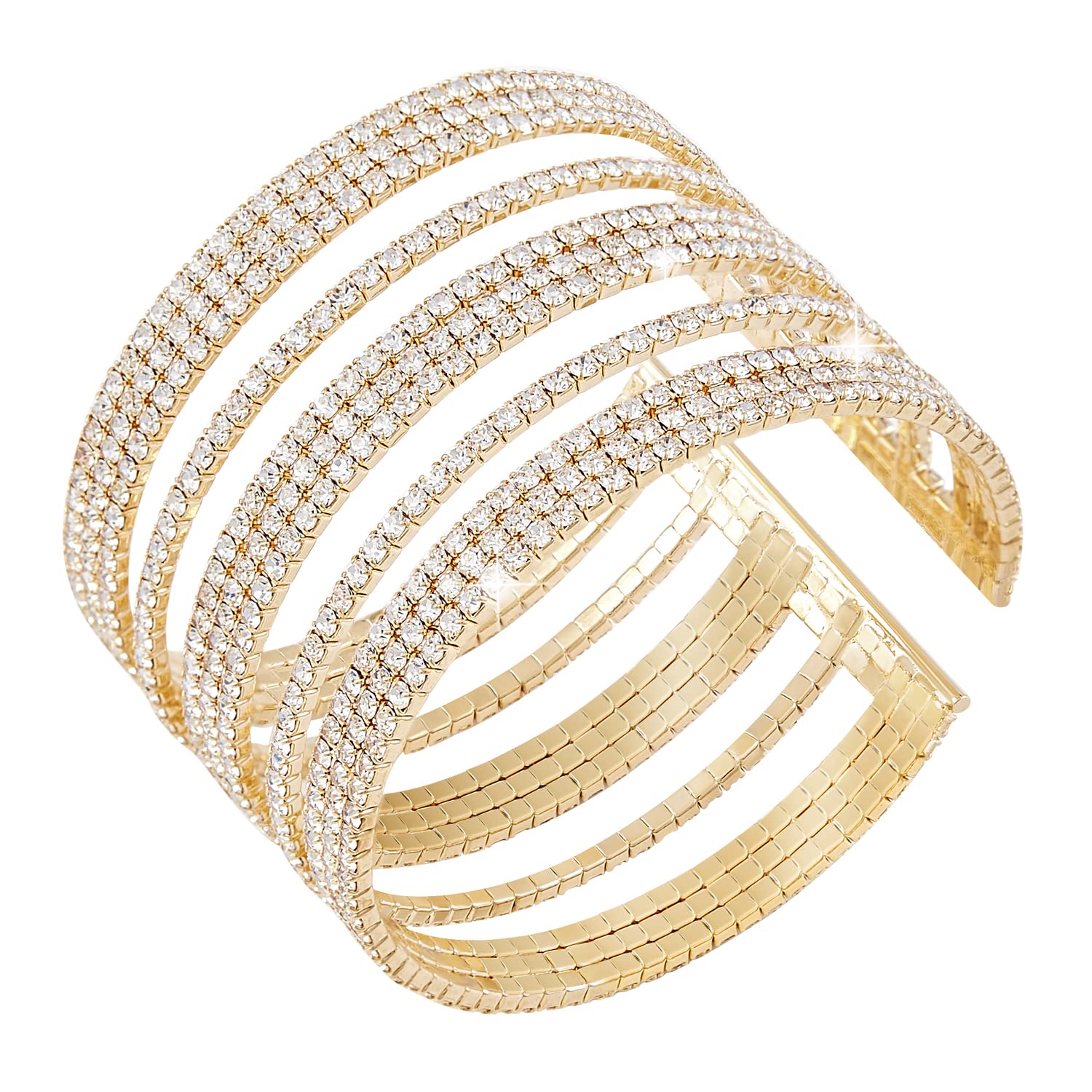 Jojomina Multilayer Sparkling Rhinestone Cuff Bracelet For Women 11 Layers for Women Girls,Crystal Bangle Strand Wrap Bracelet for Party Prom Wedding