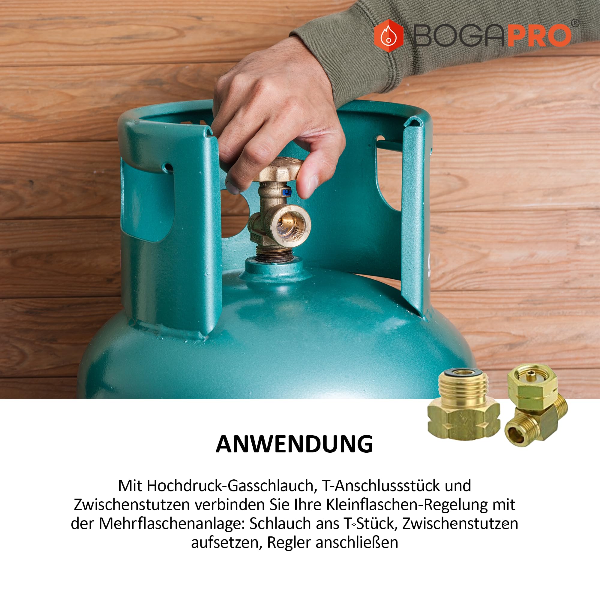 Anti-Vereisungsset für Propangasflaschen, Anschluss für Mehrflaschenanlage, Zwischenstutzen und Gasschlauch, zum gleichzeitigen Betrieb mehrerer Gasflaschen inkl. Polybeutel