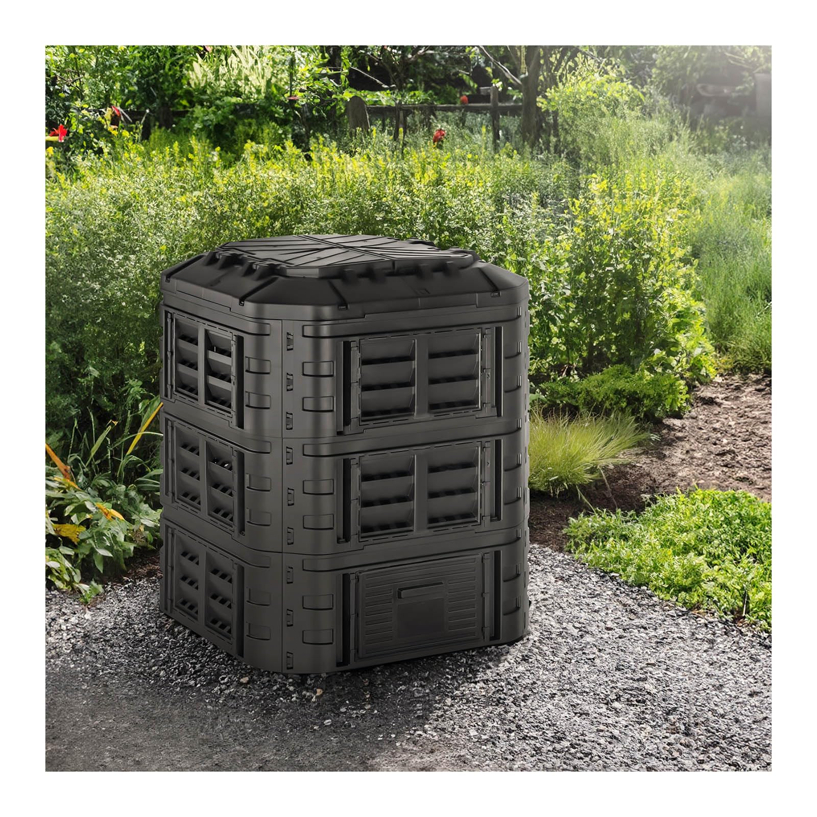 Compostiera da Giardino Composter per Giardinaggio HT-COMP-860 (860 l, Ancoraggio 11 cm, Polipropilene)