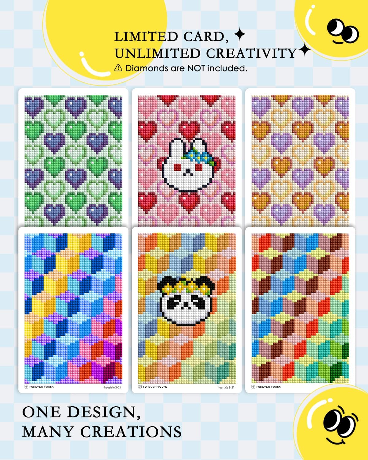 forever young 24 Designs Diamond Freestyle Cards for Beads, 5x7 Blank Diamond Art Cards with Glue for Round Dots for Adults, Postcard-Style Diamond Painting Accessories (No Drills) thumbnail