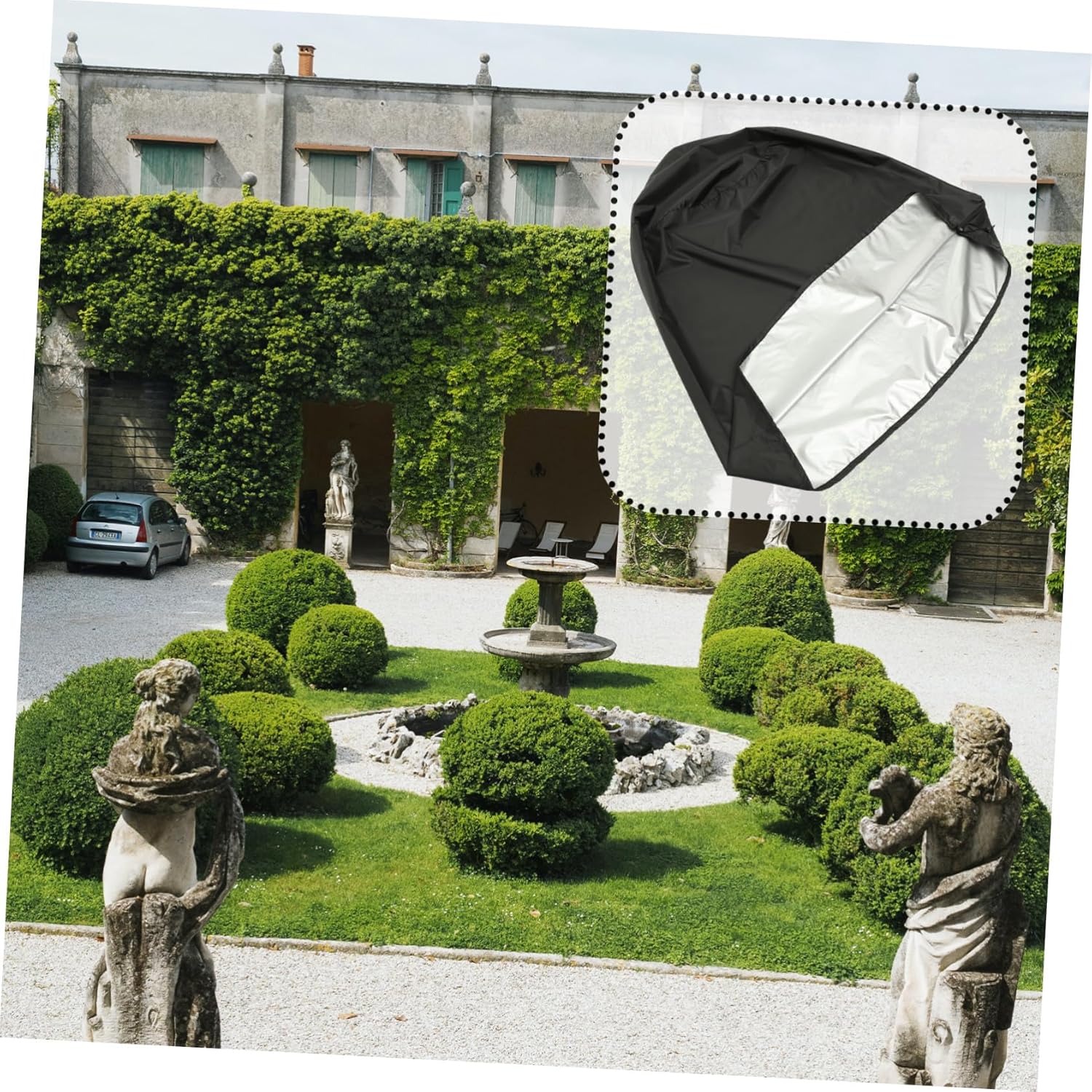 Oxford Garden Fountain Cover with Drawstring Dustproof Outdoor Protector for Base Statues and Fountains Weather-Resistant Patio Accessory Midnight
