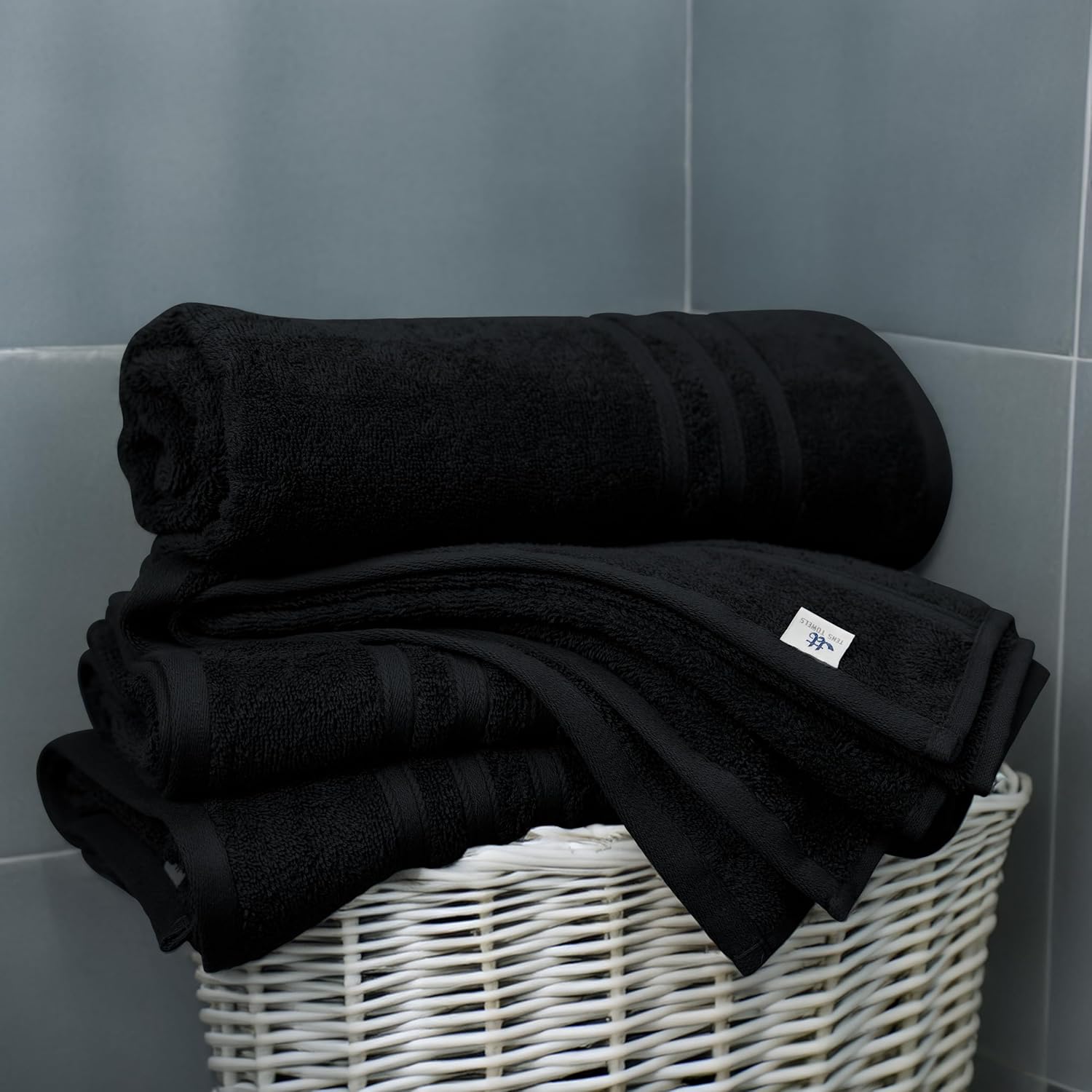Tens Towels Pack of 4 Soft Bath Towels, 100% Cotton, 27 x 54 Inches, Lightweight & Quick-Dry, Ideal for Daily Bathroom Use, Practical & Comfortable, Black