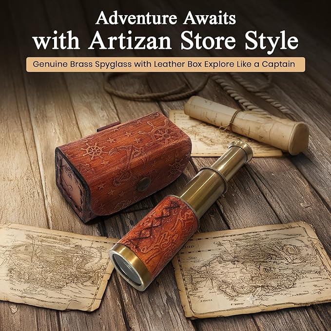 Telescopio de Mano de Latón Pirata ARTIZANSTORE con Estuche de Cuero miniatura 2