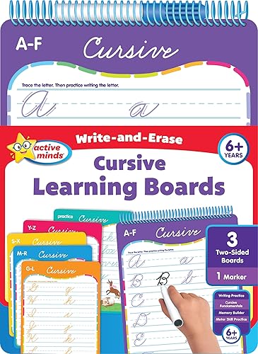 Active Minds - Write-and-Erase - Wipe Clean Learning Boards Ages 6+ - Cursive (Active Minds Welbs)
