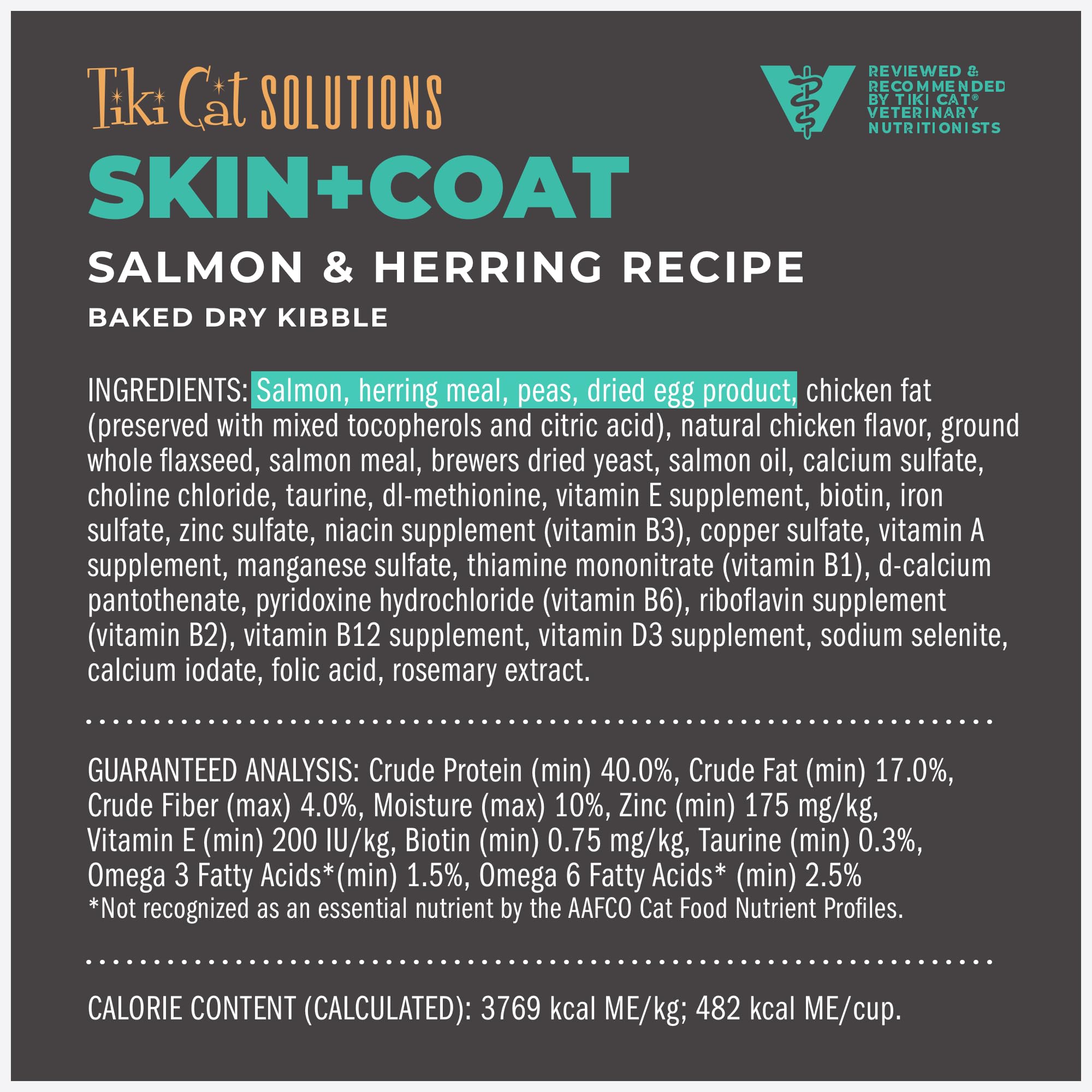 Tiki Cat Solutions Dry Cat Food, Skin & Coat, Salmon & Herring, 2.8 lbs. Bag