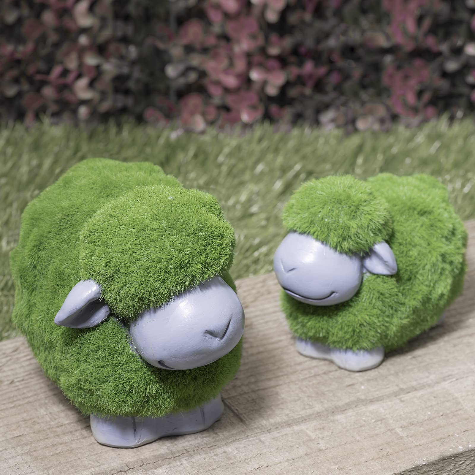SA ProductsGreen Sheep Ornament Set - Made from Durable Resin, Soft Grass Coat, Withstands Harsh Weather - Beautiful Decorations for Lawn, Yard, Patio, Balcony - Cute Ornamental Sculptures, 2 pcs.