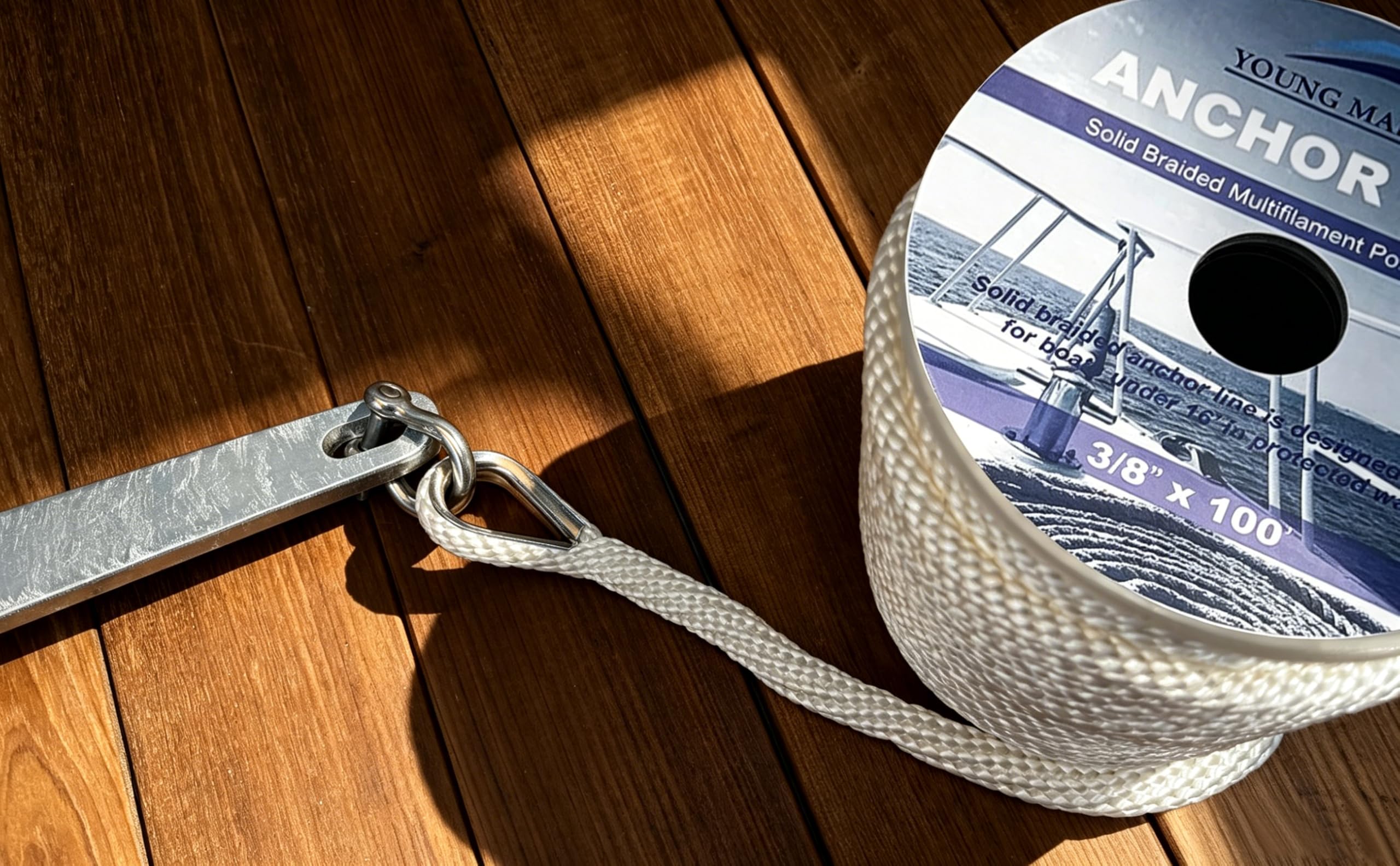 Young Marine Cuerda de Anclaje de Nailon Trenzado dedal, de la Marca, 3/8" x 100', Blanco