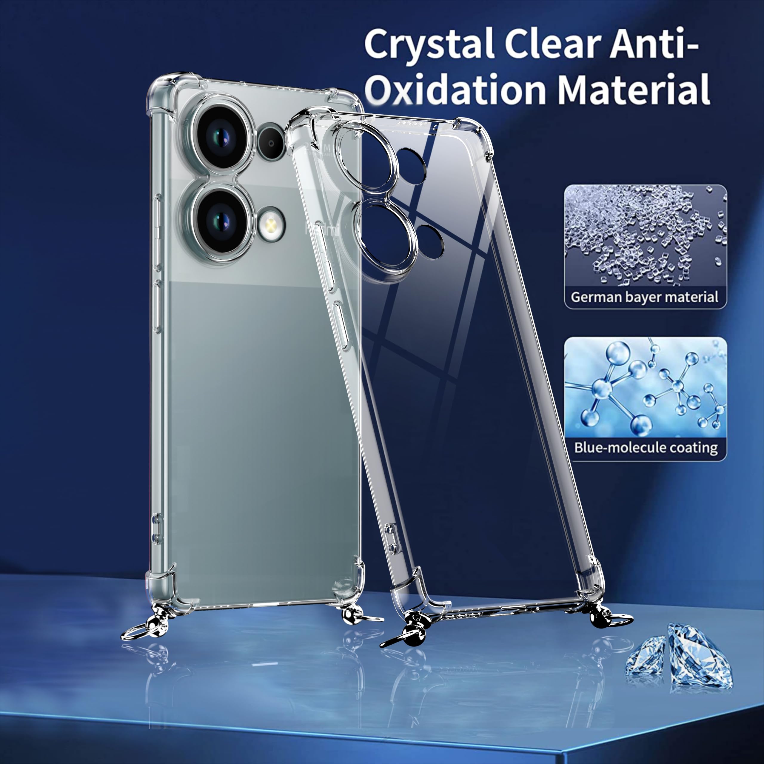Handykette Für Xiaomi Poco M6 Pro/Redmi Note 13 Pro 4G - Transparente Hülle Mit Band + Displayschutzfolie