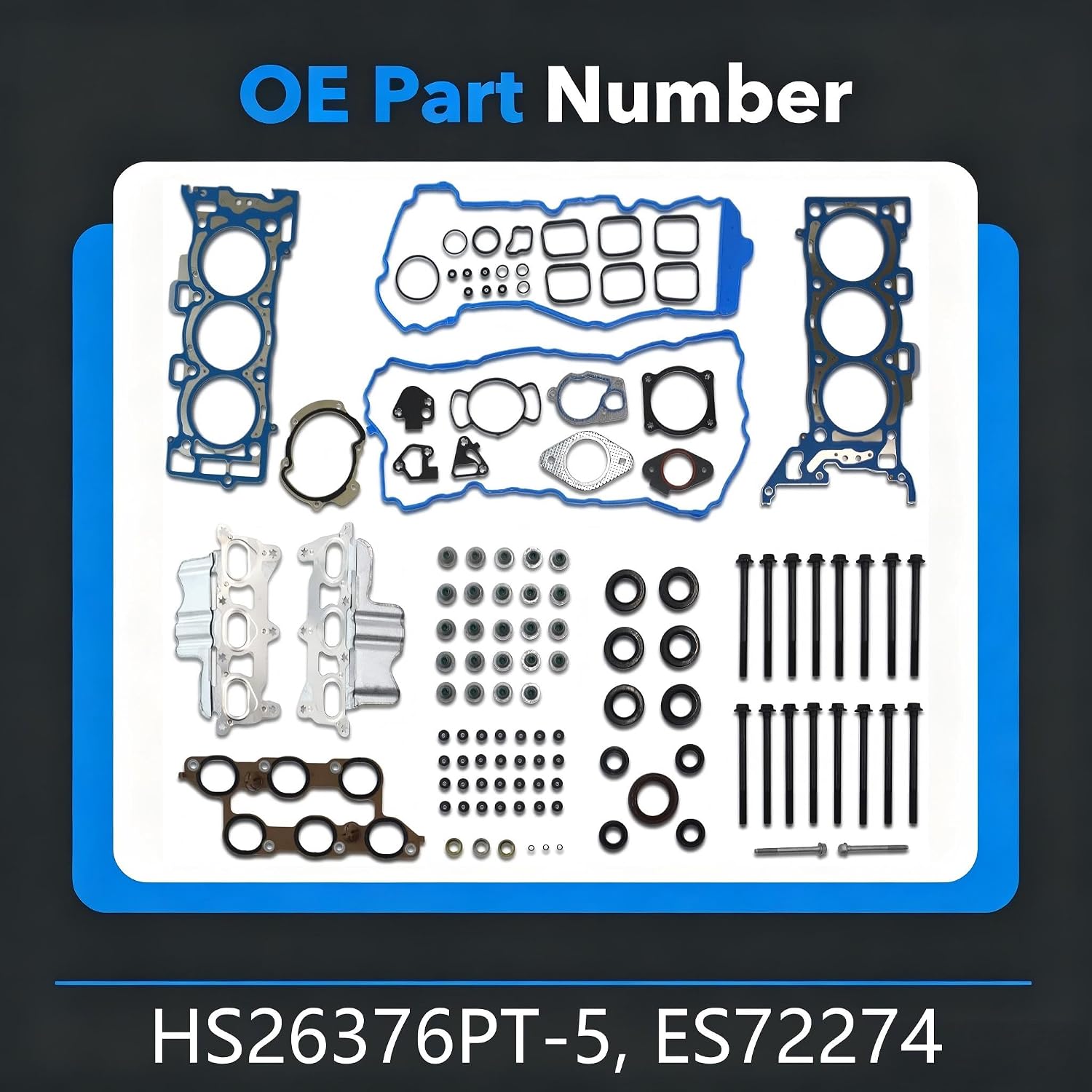Head Gasket Set with Bolts Compatible with Buick Enclave Chevy Traverse GMC Acadia 3.6L V6 2009-2016 Saturn Outlook 2009-2010 Stainless Steel Blue HS26376PT-5 ES72274