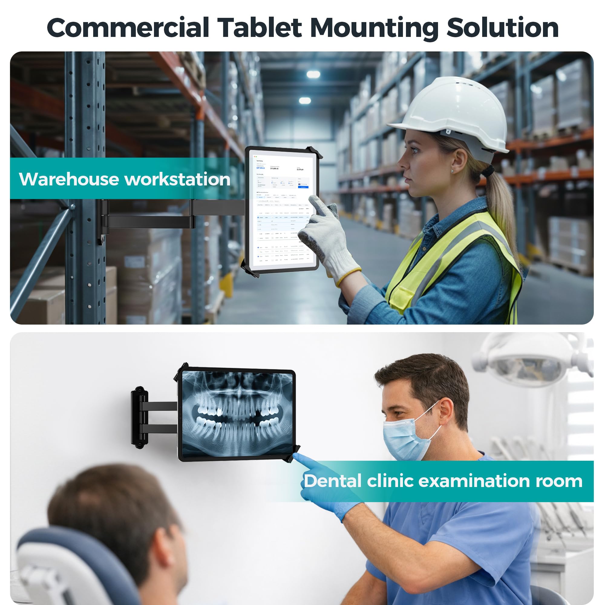 Soporte De Pared Para Tablet Antirrobo, Metálico Para iPad 7"-14" Pro Air Galaxy Tab, Brazo De Seguridad Con Movimiento Completo Y Cerradura Con Llave Para Tiendas, POS Y Kioscos Comerciales, Negro