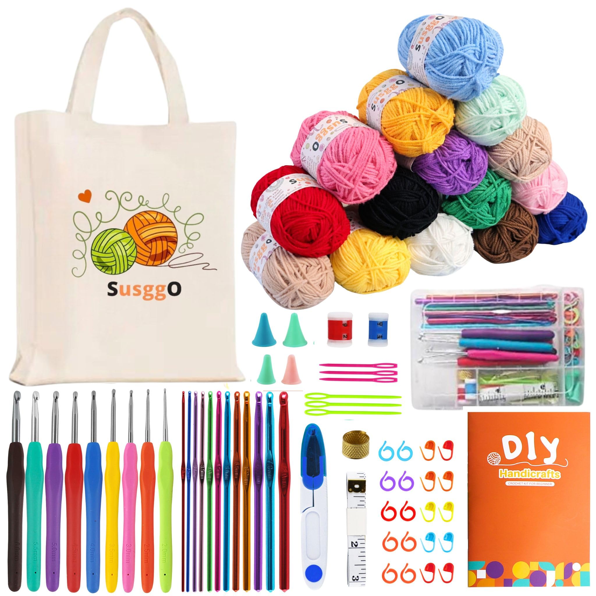 Set Uncinetto Completo 73 Pezzi Kit Uncinetto Principianti Amigurumi - Gomitoli Cotone, Aghi, Accessori, Manuale, Borsa