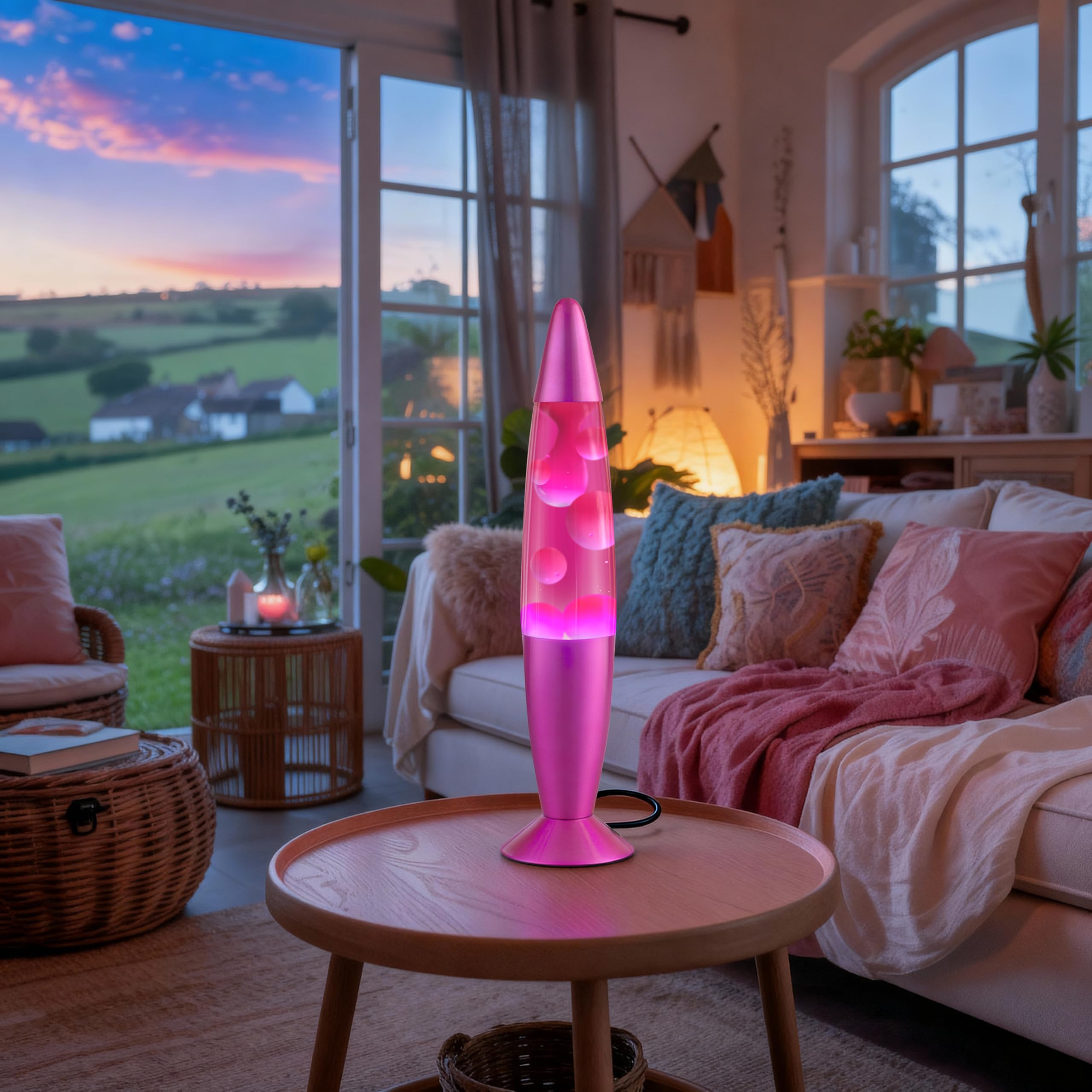 Jambo Lámpara líquida con flujos de cera como lava, lámparas frías, luces nocturnas para niños, adultos, adolescentes (16 pulgadas, base rosa, líquido rosa, cera blanca)