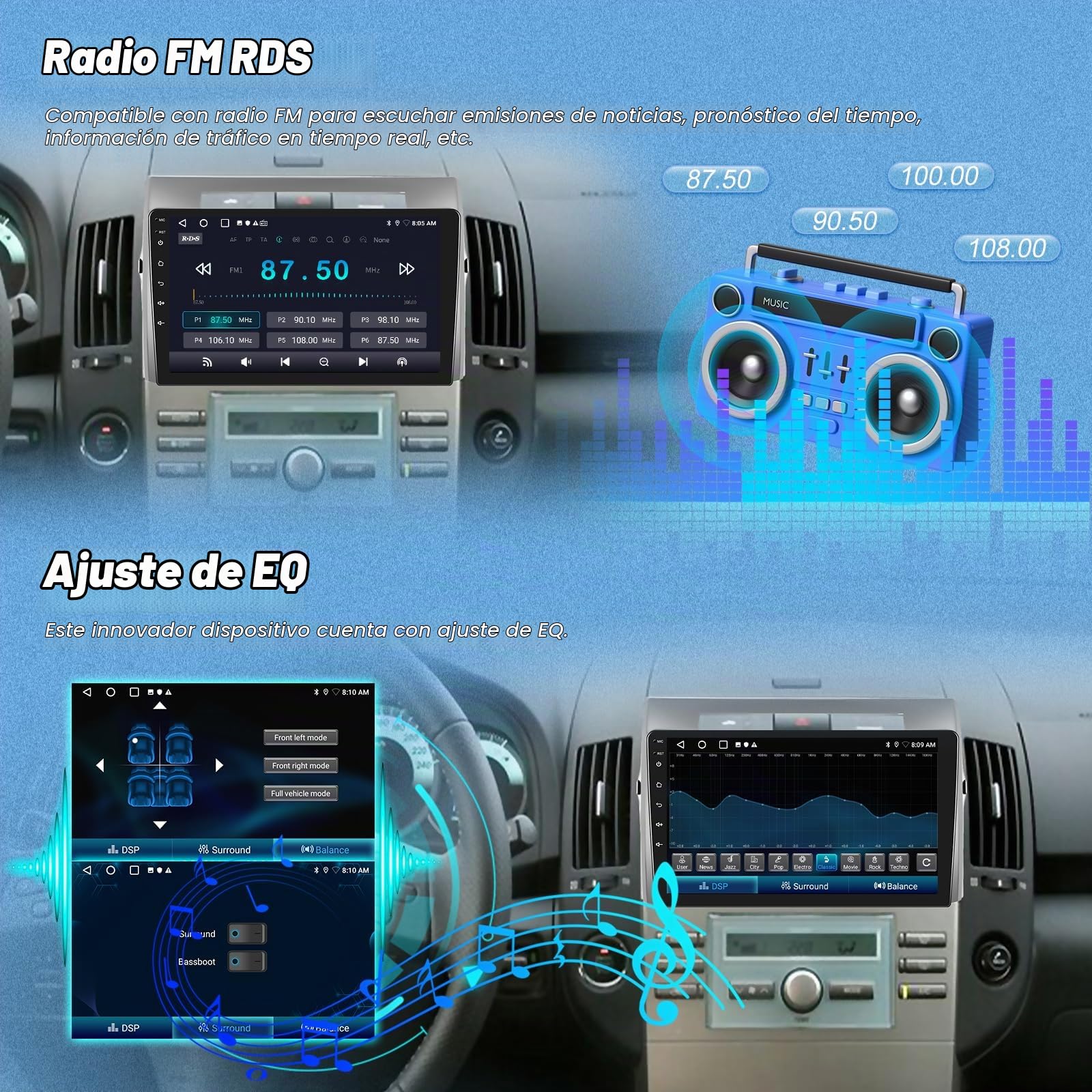 Android Radio Coche para Toyota Corolla Verso AR10 2004-2009 con Wireless Carplay y Android Auto, Radio de Coche con Pantalla Táctil HD de 9 Pulgadas con GPS/WiFi/Bluetooth/EQ/FM RDS