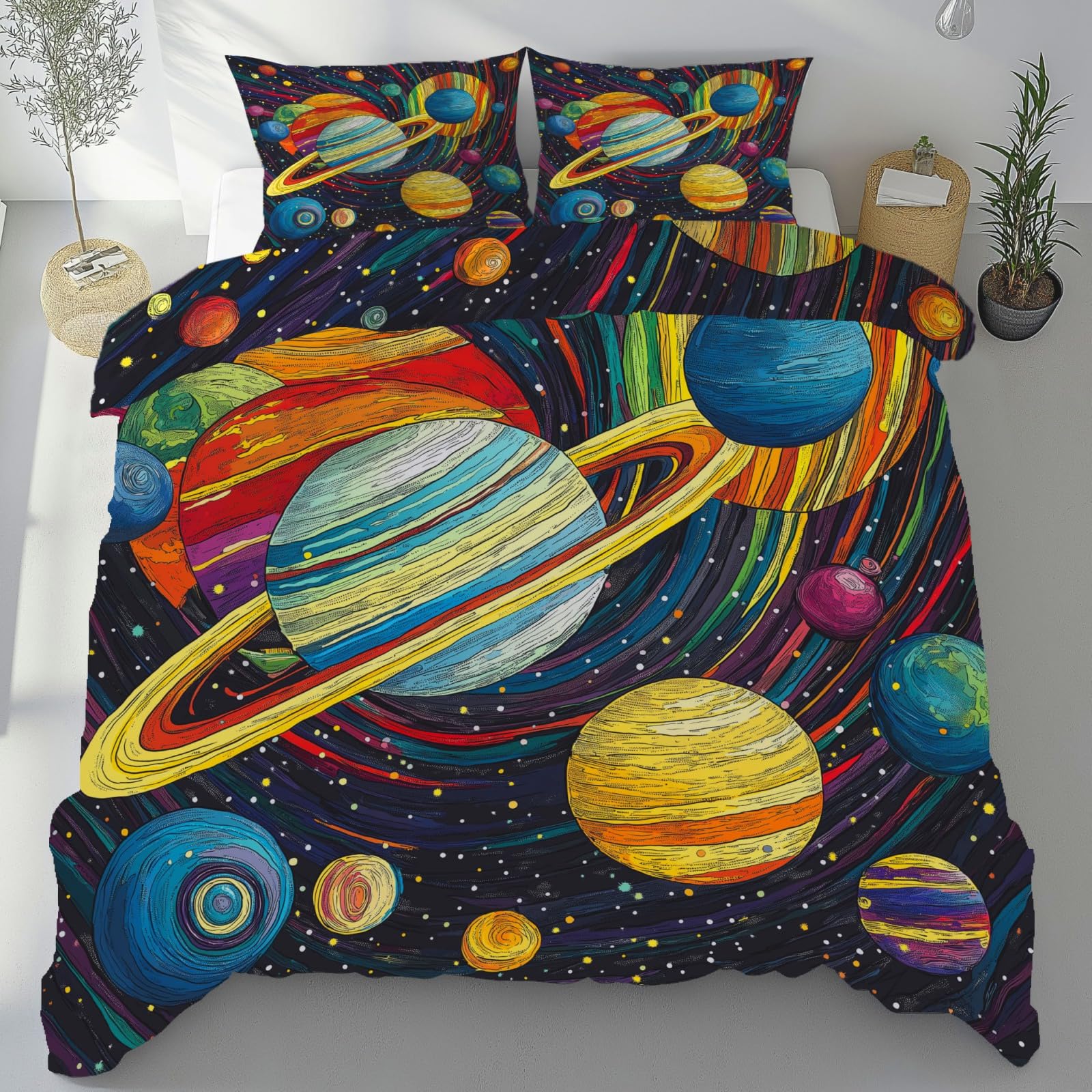 Housse de couette univers multicolore pour une chambre d'enfant ou d'adulte