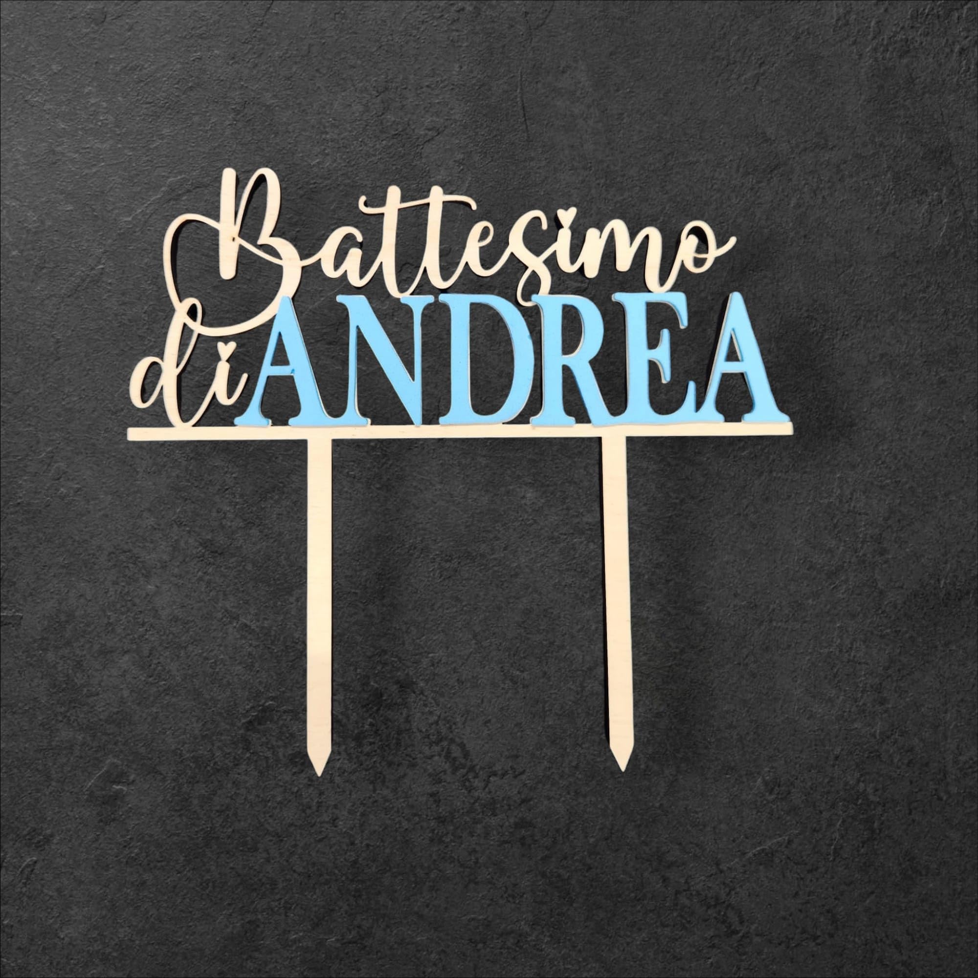 Cake Topper in Legno per Battesimo Personalizzato con Nome Colorato
