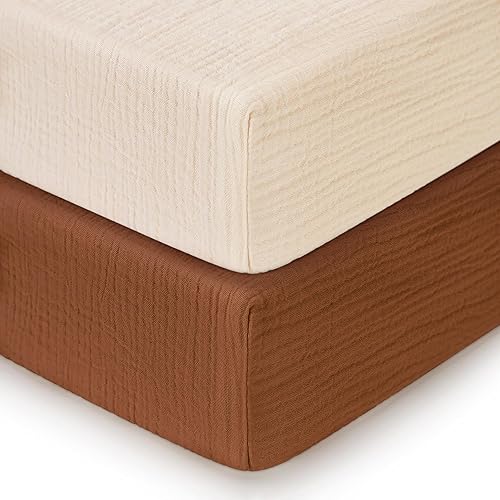 Pro Goleem Paquete de 2 sábanas de muselina para cuna, para niños y niñas, suaves, transpirables, de algodón neutro, para colchón estándar de cuna y