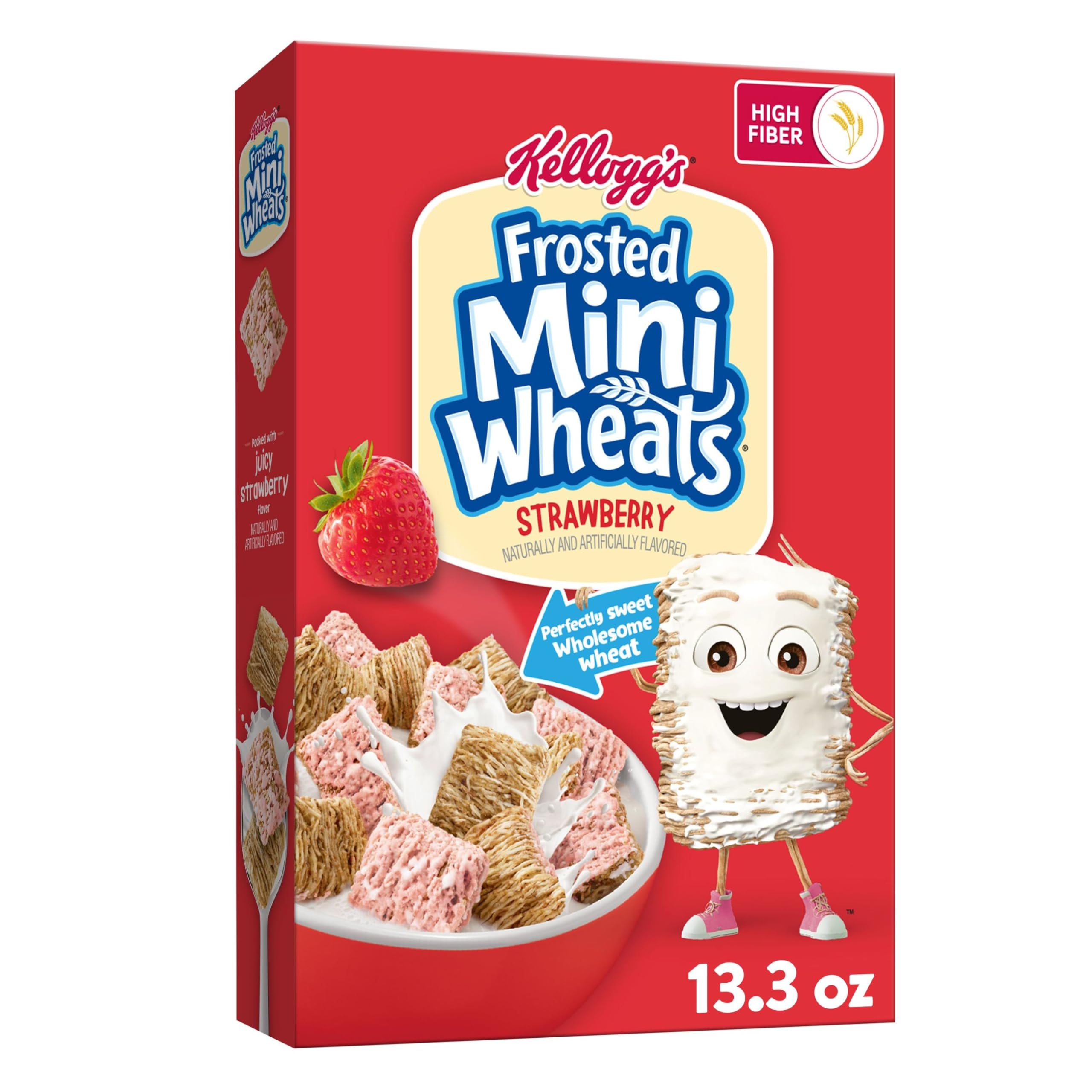 Kellogg's Frosted Mini-Wheats Breakfast Cereal, Kids Cereal, Family Breakfast, Strawberry, 13.3oz Box (1 Box)