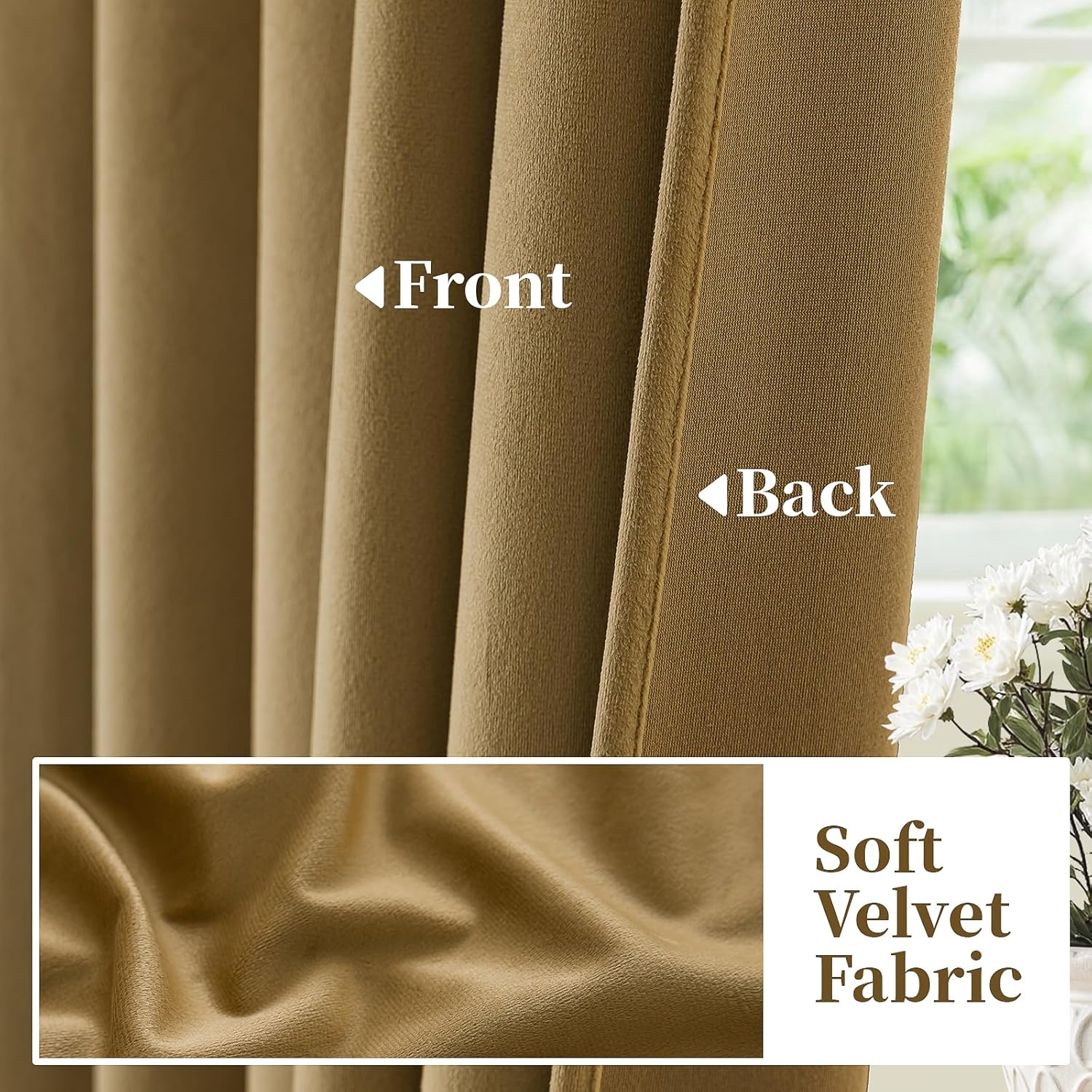 SimpleHome Golden Brown Velvet Curtains 96 Inches for Living Room,Rod Pocket Luxury Blackout Velvet Curtains Thermal Insulated 2 Panels Room Darkening Drapes,W52 x L96