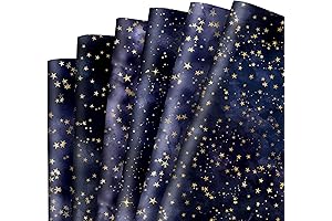 JarThenaAMCS Starry Night Wrapping Paper - 12 Sheets of Watercolor Gold Stars Gift Wrap