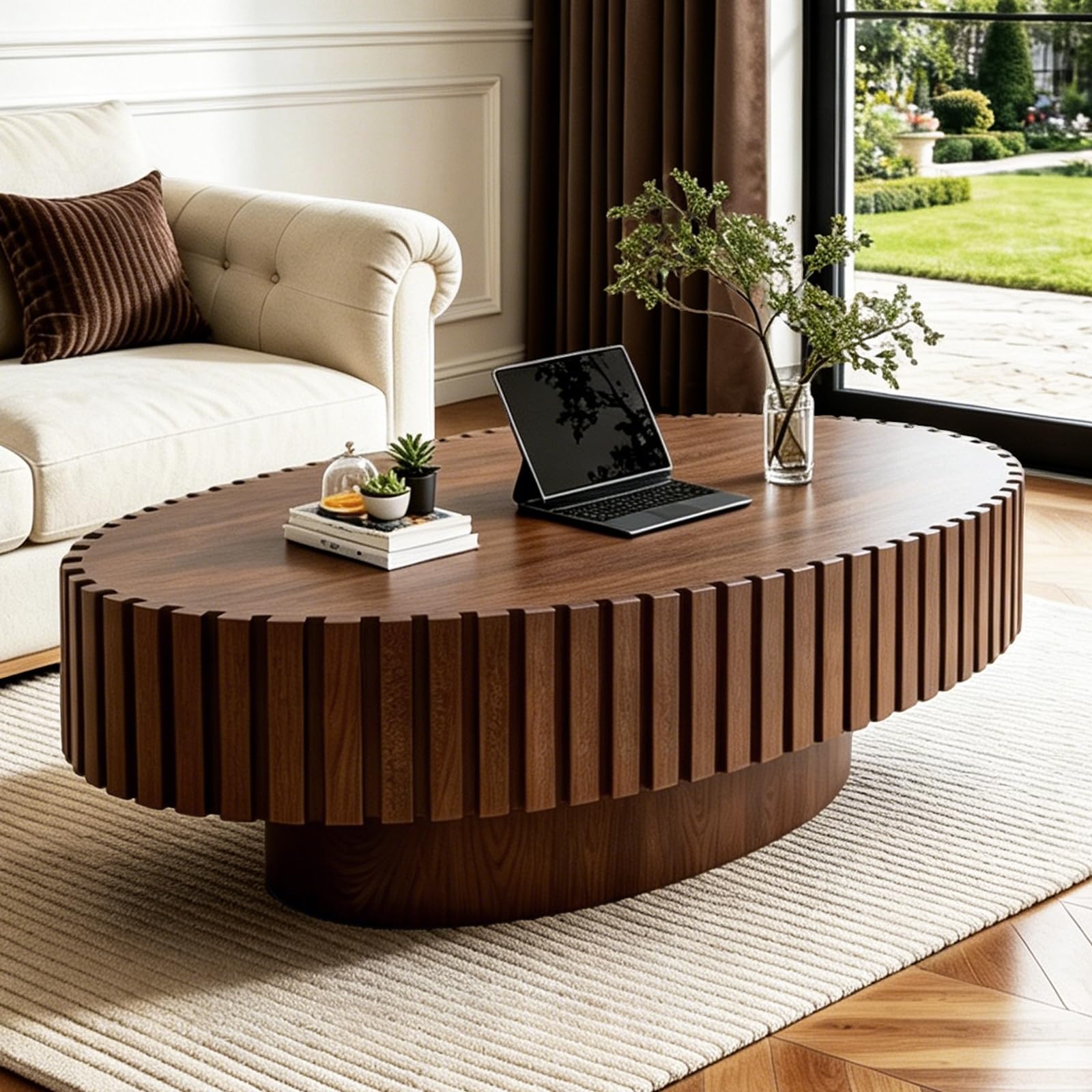 TYONGCOFF Large Oval Coffee Table, Mid Century Modern Wood Center Table