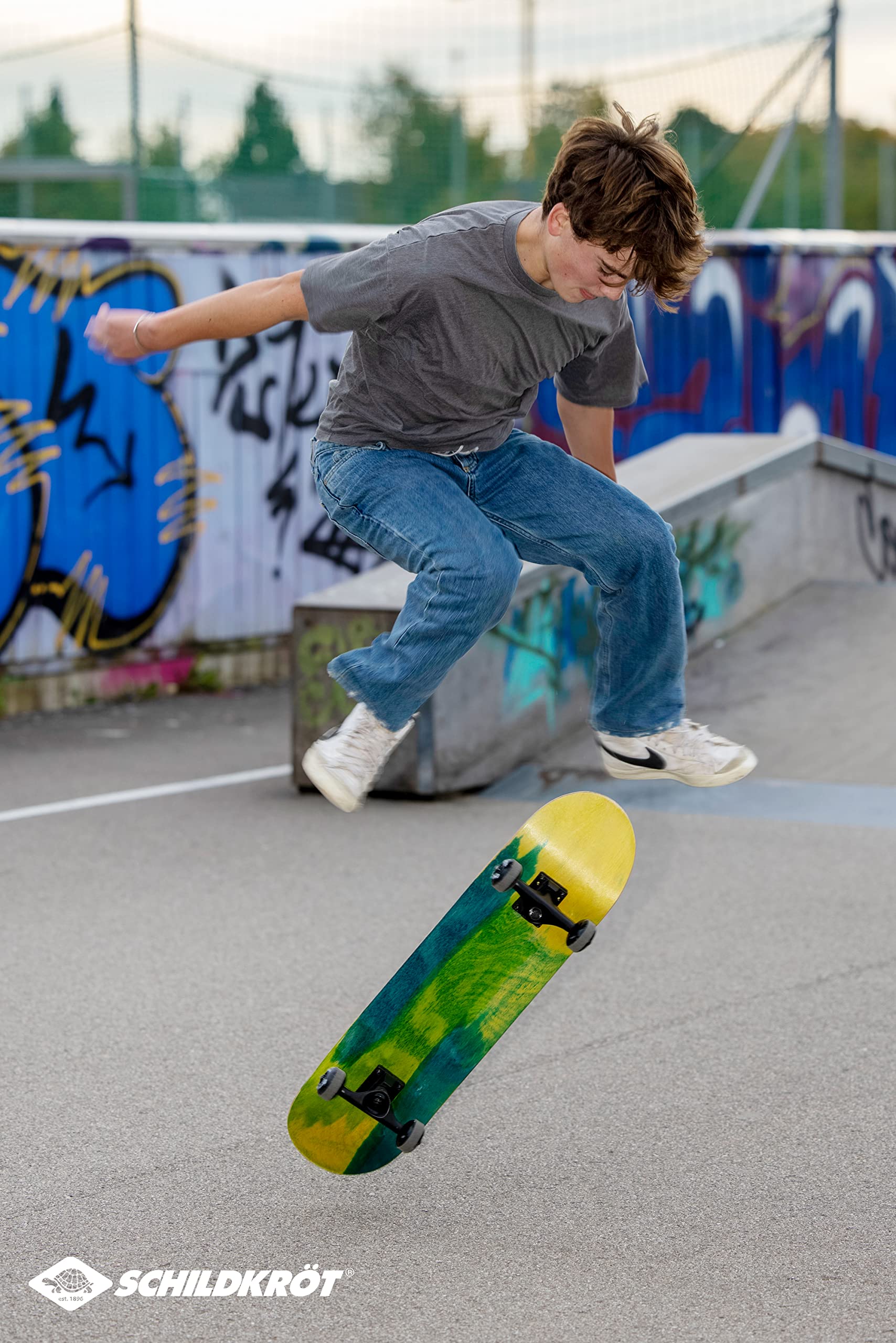 Schildkröt Skateboard Bigflip 31", Planche Complète Premium, Forme Concave avec Double Kick et Ruban Adhésif, Roulements à Billes ABEC9, Design: Splash, 510671