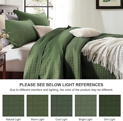 Vista 55 de SunStyle Home - Juego de colcha de cama de microfibra, ligero y suave, reversible, patrón de colcha, colchas para todas las estaciones. 01 - Verde