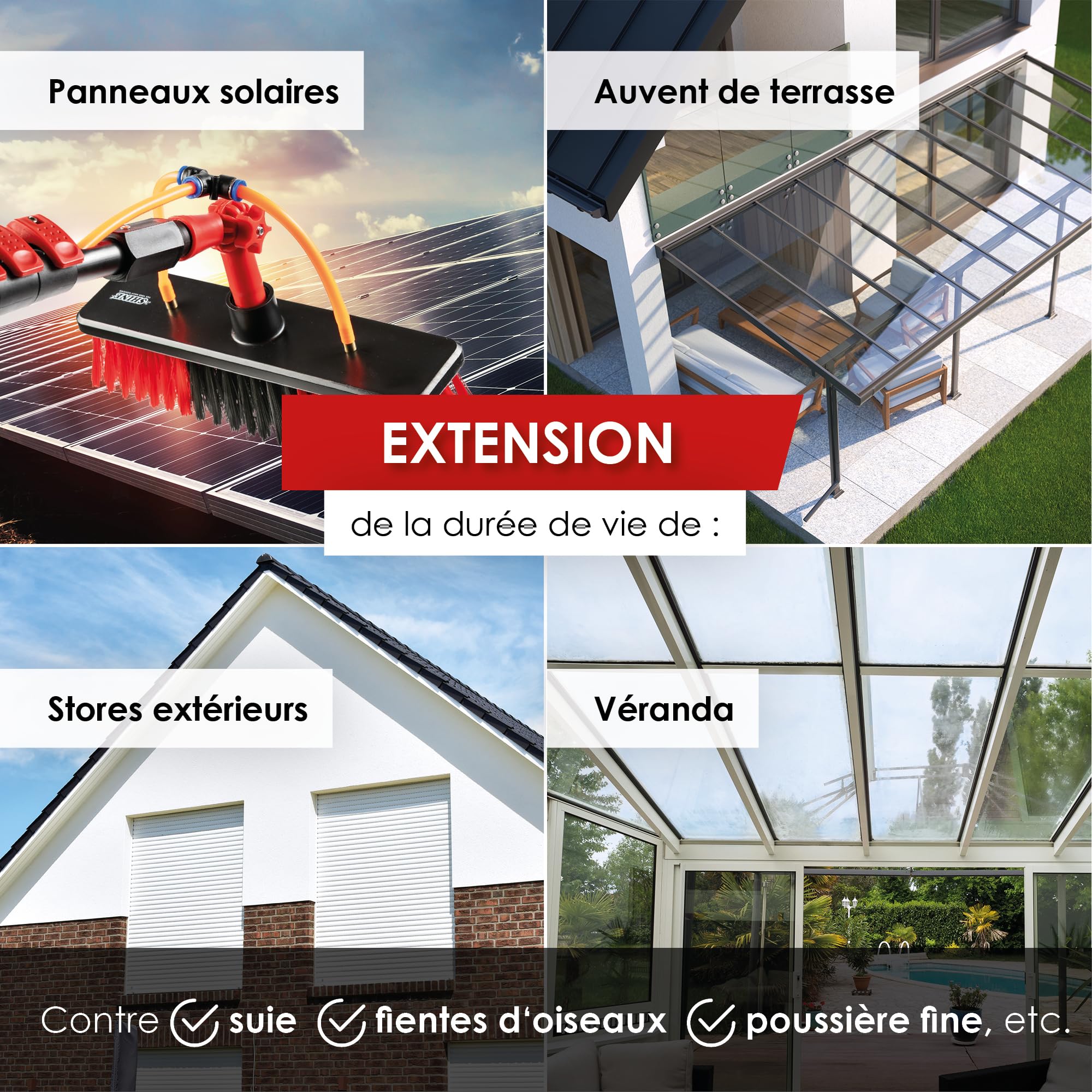 BoomDing Perche Télescopique Nettoyage Panneaux solaires, Extensible à 4,60 metres, Brosse telescopique toiture avec Tuyau Intérieur Balai telescopique pour Toit