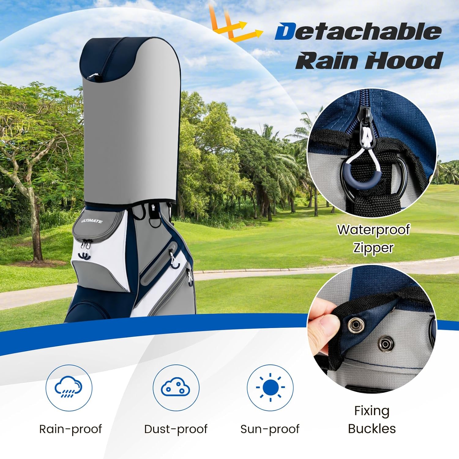 ULTIMATE Golf Cart Bag, 14 Way Top Dividers Golf Carry Bag w/Pockets & Umbrella Holder, Portable Golf Club Bag w/Soft Shoulder Strap & Rain Hood, Lightweight Golf Bag for Women & Men