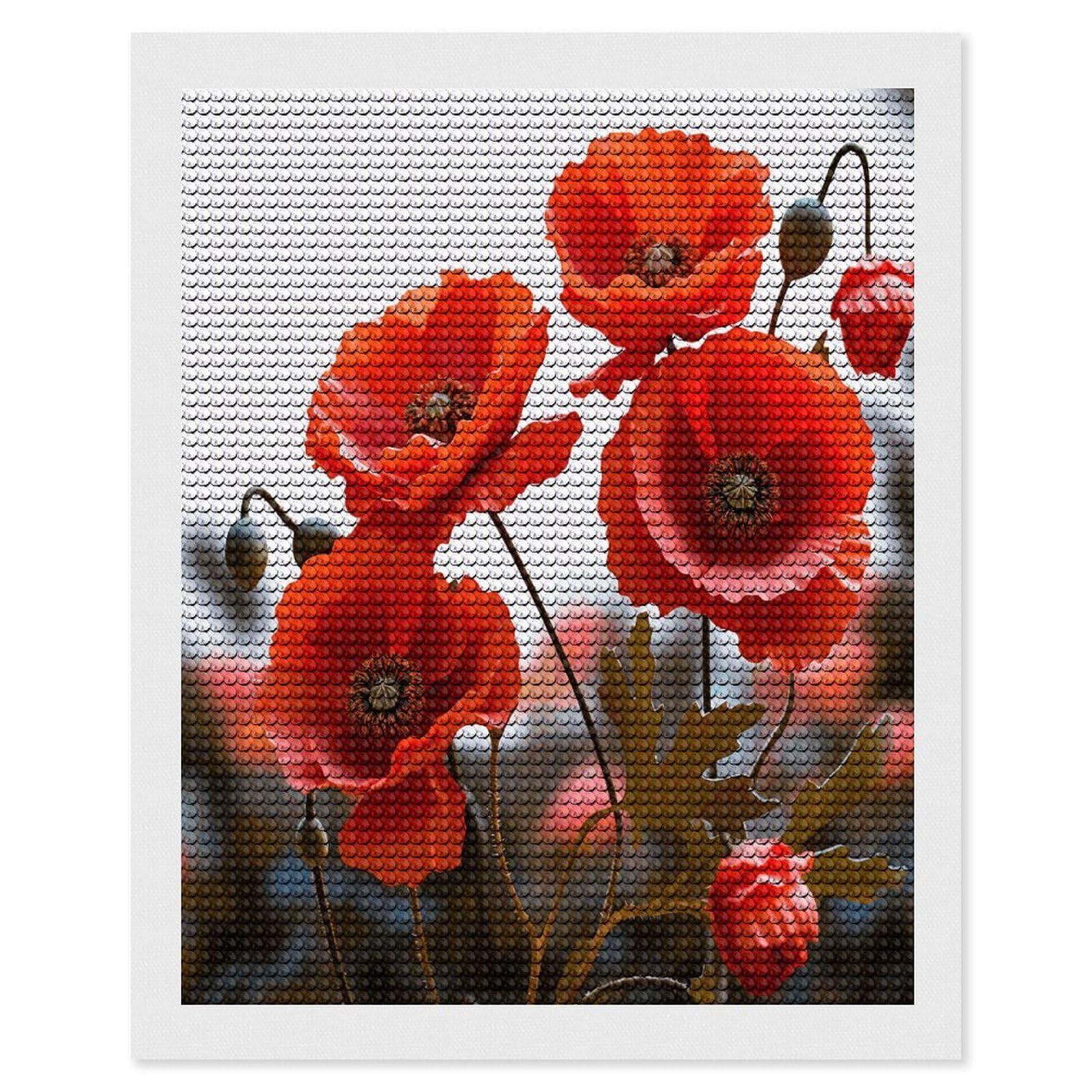 VstaDank Poppy Flowers Vivid Petals Diamond Painting Kits Square Diamond Art Canvas Round Full Drill Diamonds Dots Paintings DIY Fun Diamonds Pictures Gem Art for Home Wall Decor Gift