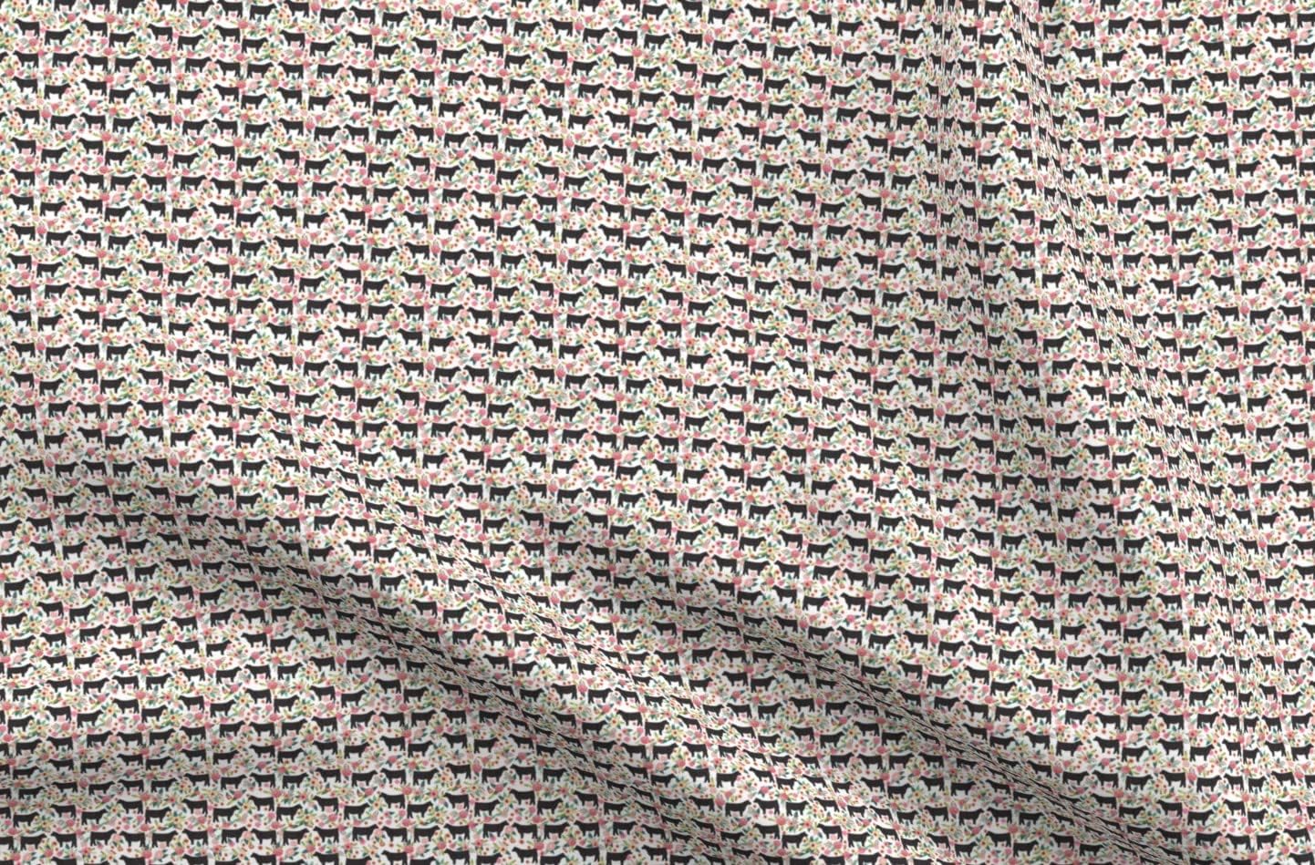 Spoonflower Fabric - Show Steer Floral Black Cattle Florals Tiny Mini Print Cow Pet Printed on Petal Signature Cotton Fabric by The Yard - Sewing Quilting Apparel Crafts Decor