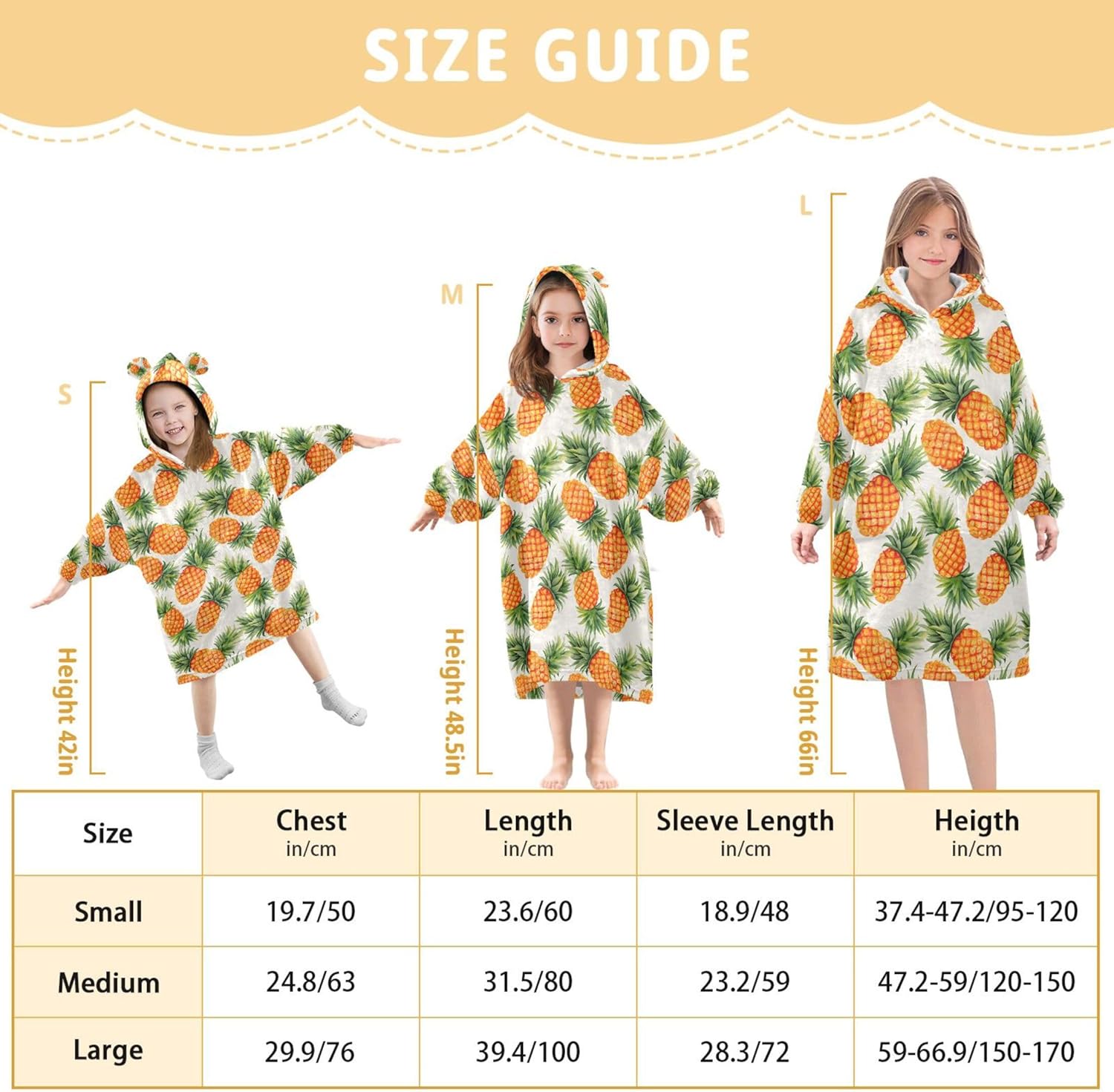 Pineapple Fruit Summer Kids Wearable Blanket Hoodie with Pocket and Sleeves for Toddlers, Cute Hoodies Girls B0403890