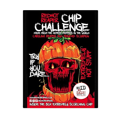 Red Hot Reaper – 1 bocadillo más caliente del desafío de chips – Halloween Carolina Reaper Spicy Challenge - Stupidly Spicy Hot Chip