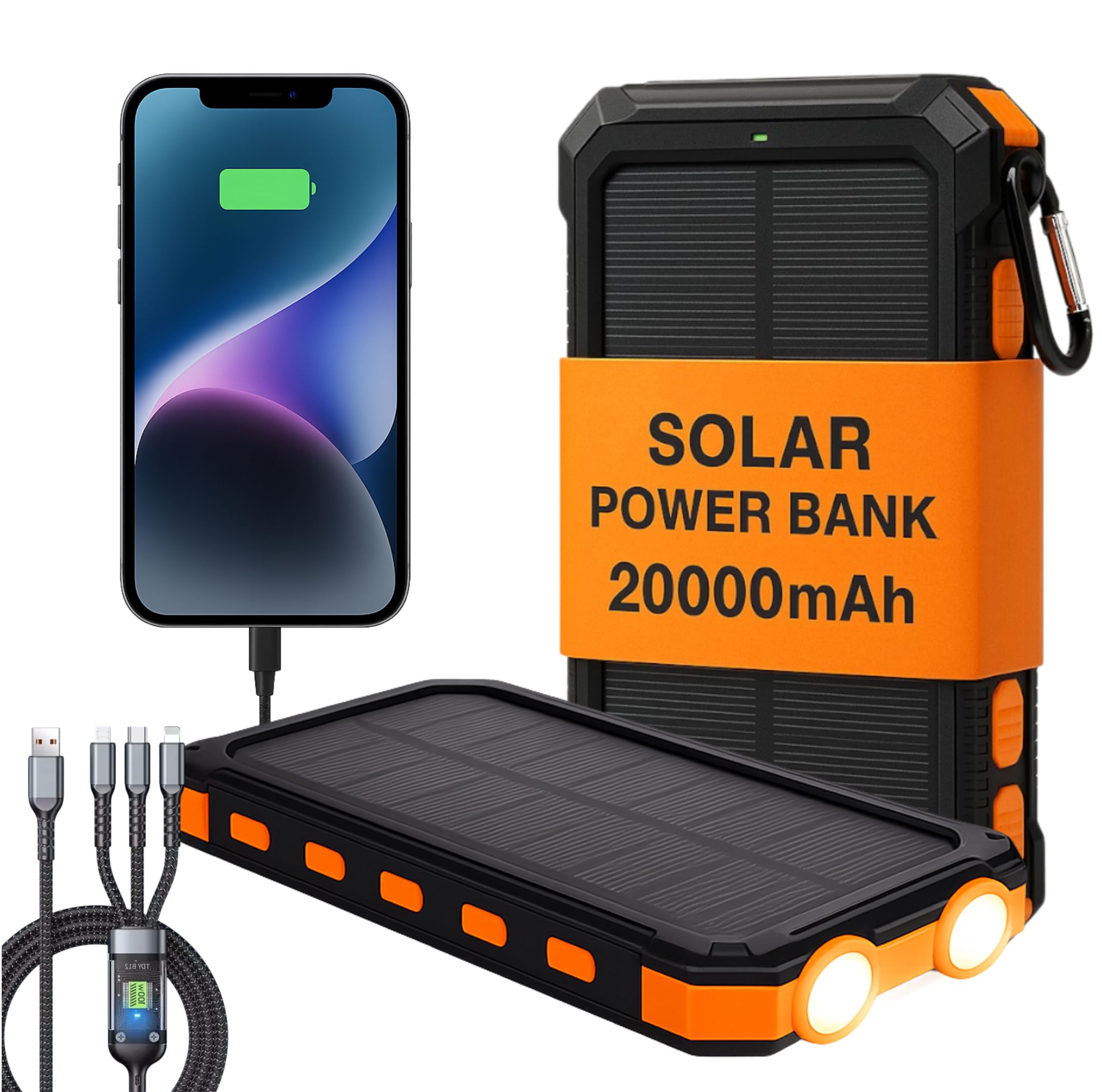 Bateria Solar Portatil Potente 20000mah, Kit Supervivencia UE 2025, Cargador Solar para Movil, Bateria Externa, Power Bank, Generador Portatil
