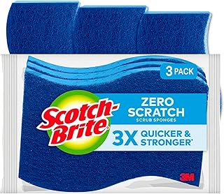 Scotch-Brite Zero Scratch Non-Scratch Scrub Sponges, Sponges for Cleaning Kitchen, Bathroom, and Household, Non-Scratch Sponges Safe for Non-Stick Cookware, 3 Scrubbing Sponges