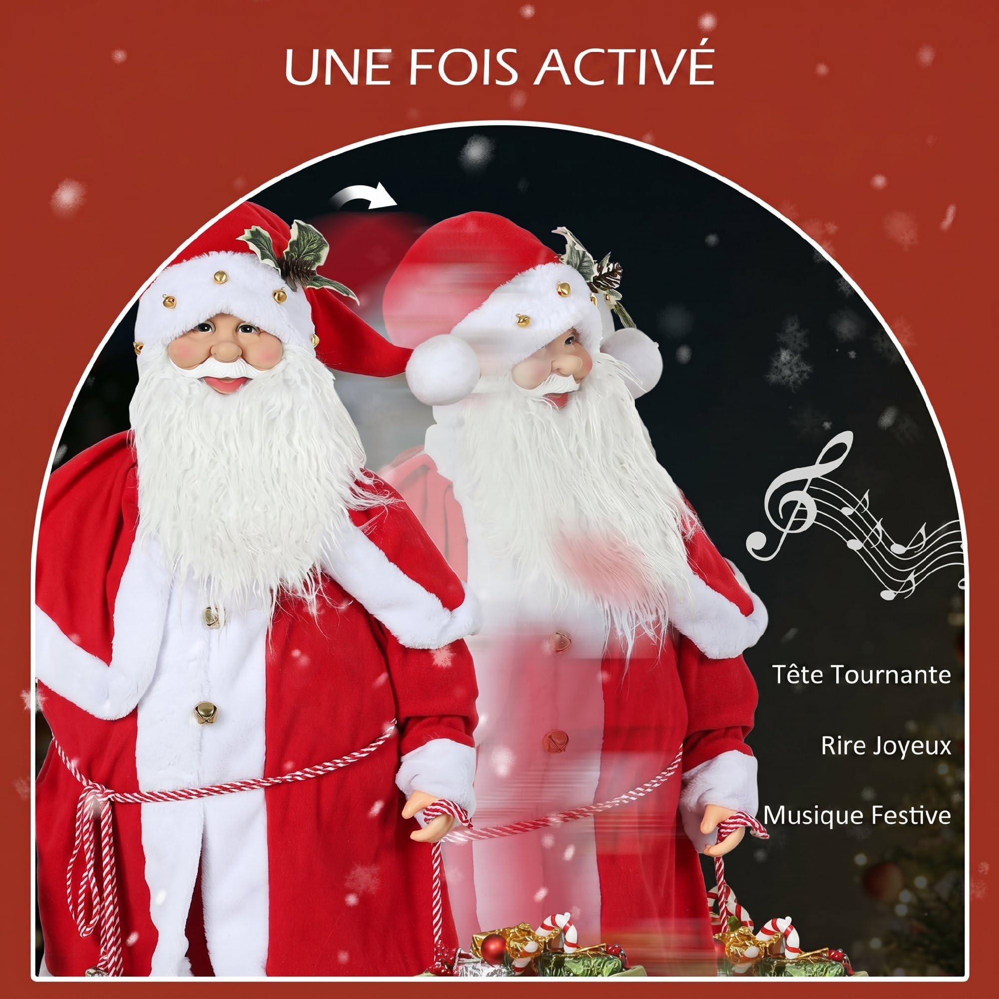 Figurine de Père Noël, Debout de Père Noël Rouge Traditionnelle 140 cm