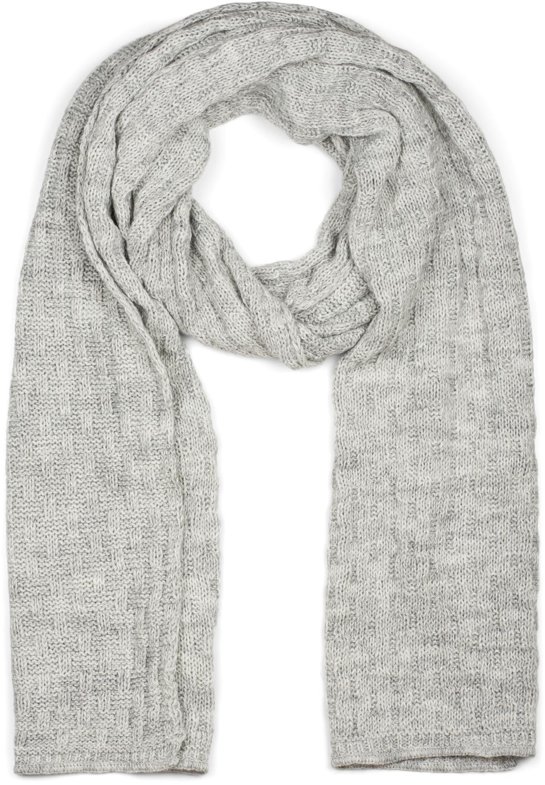 styleBREAKER unisex knit scarf with woven pattern, winter shawl, knit scarf, made in Poland 01018161, Colour:Mottled Light Grey