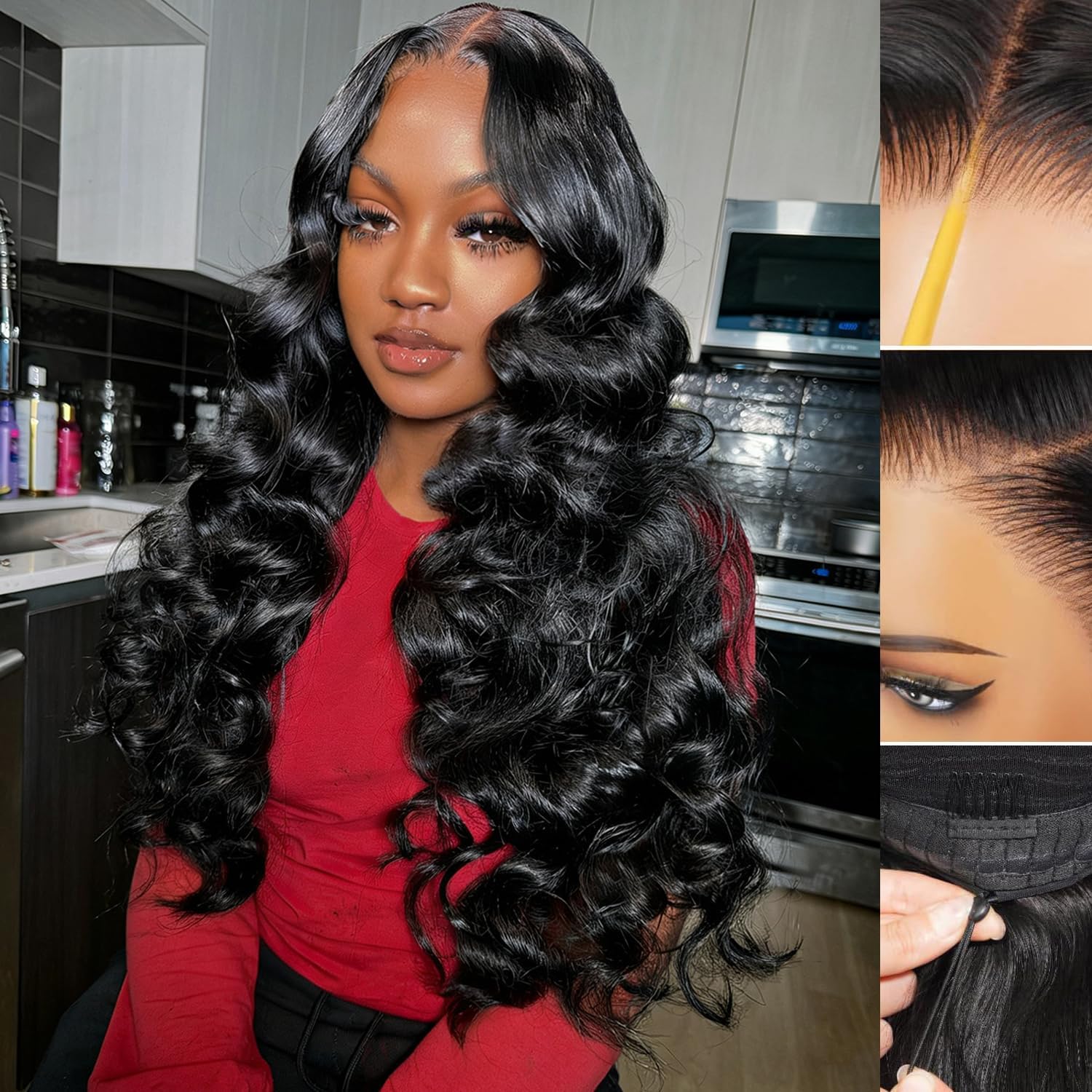 GABRIELLE 36 Inch Drawstring Body Wave Wear and Go 13x6 Lace Front Glueless Wigs Human Hair Brazilian Pre Plucked Pre Cut 200 Density HD Lace Frontal