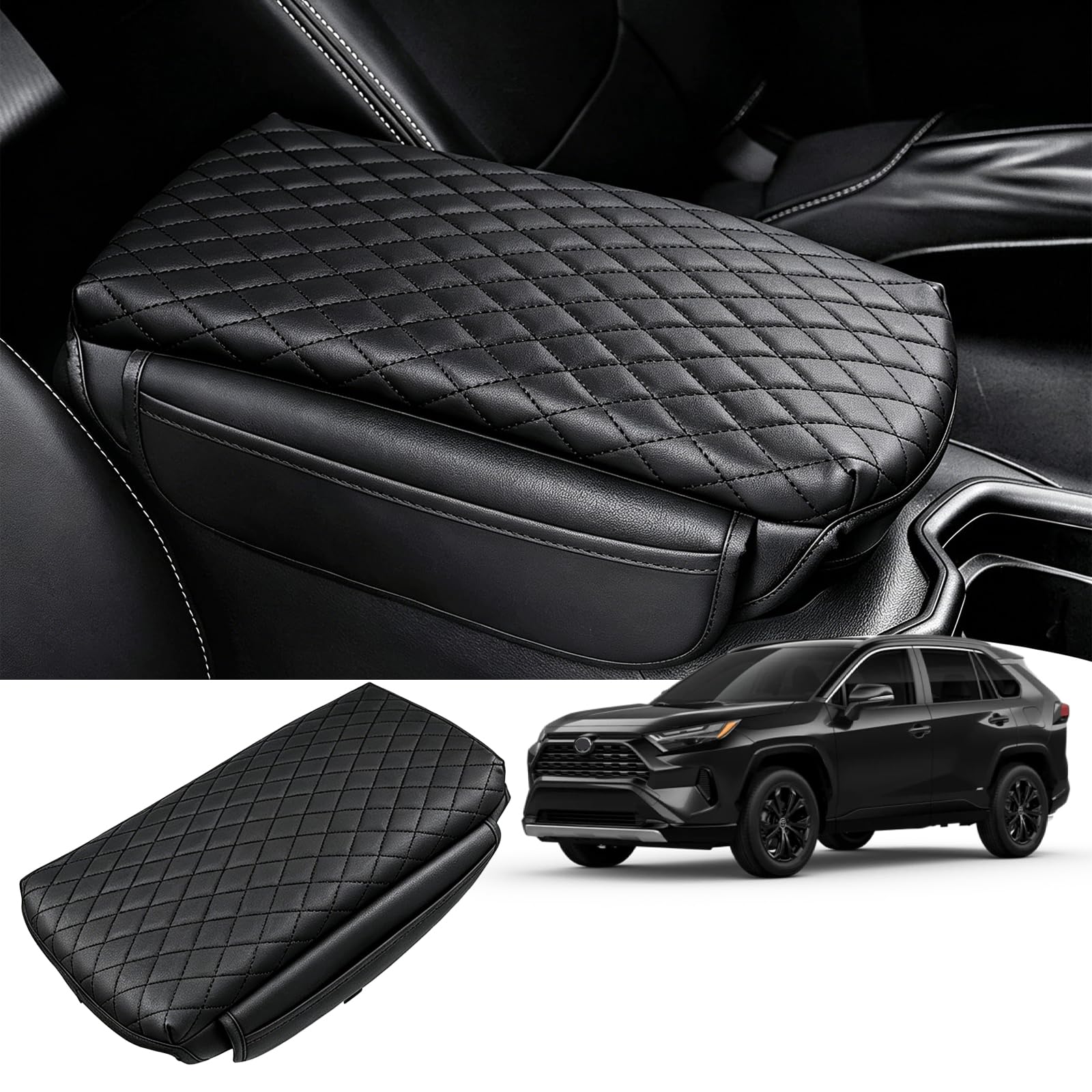 Center Console Cover for Toyota RAV4 2019-2023 2024 2025 Armrest Cover Center Console Pad Interior Accessories Car Armrest Seat Box Cover Protector with Pockets Storage Bag