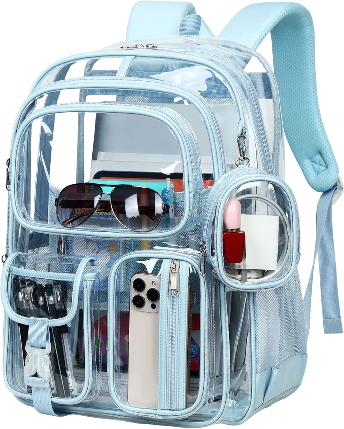 Clear Backpack for School,18 Inch Extra Large Heavy Duty Bookbag for Girls and Boys,Durable See Through PVC Transparent School Backpack for Travel(Pink)
