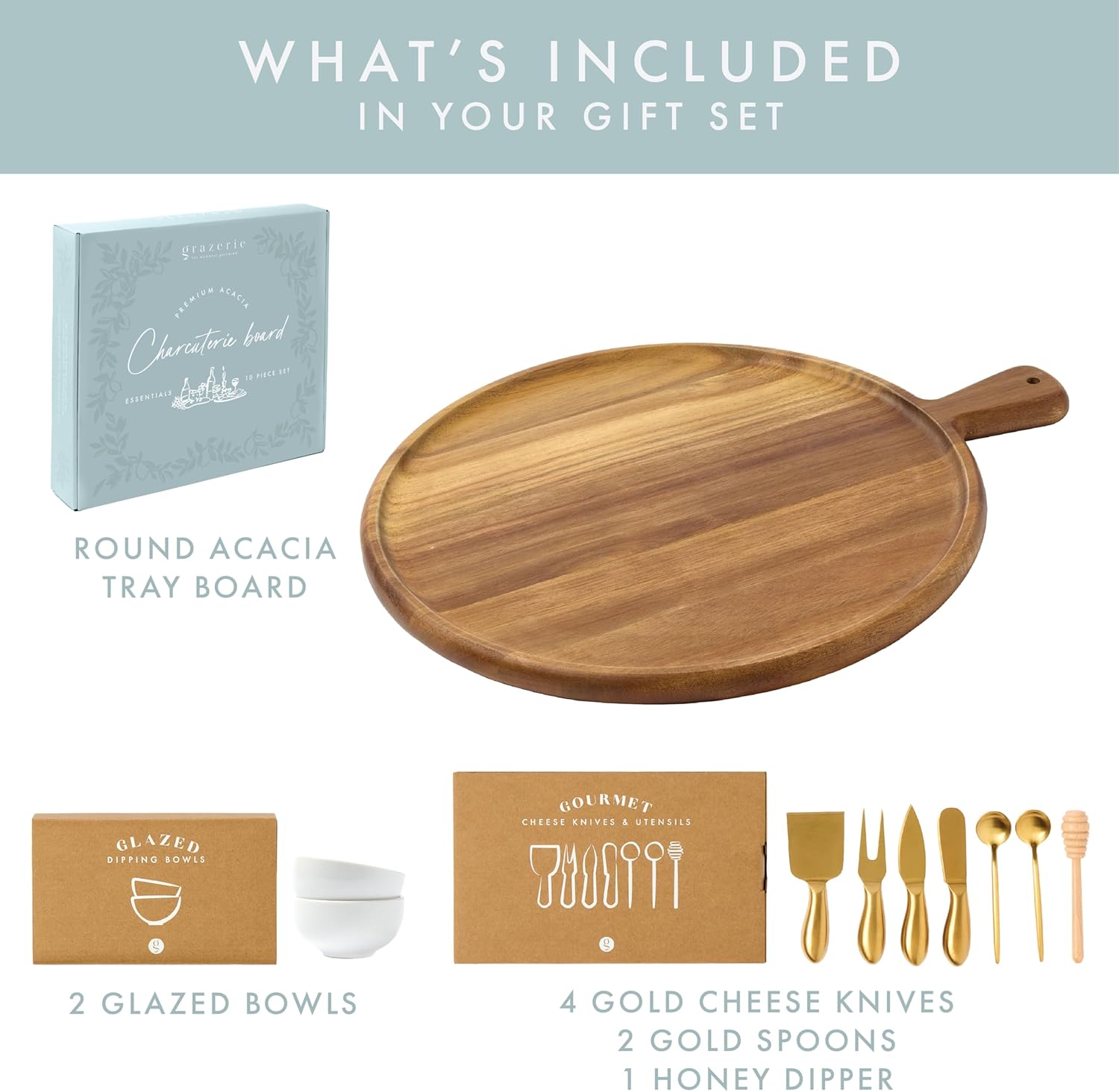 Charcuterie Board Set - Round Acacia Cheese Board Serving Tray with Accessories - House Warming Gifts for New Home, Bridal Shower & Wedding Gift, Birthday Gifts for Women - Image 2