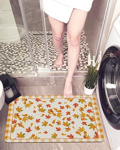 Orange Leaves Bath Mat for Bathroom Rugs Non Slip, Quick Dry Bath Rug, Thin Rubber Backed Easy to Clean, Fall Autumn Maple Country Rustic Lattice disponible en Yaxa El Salvador